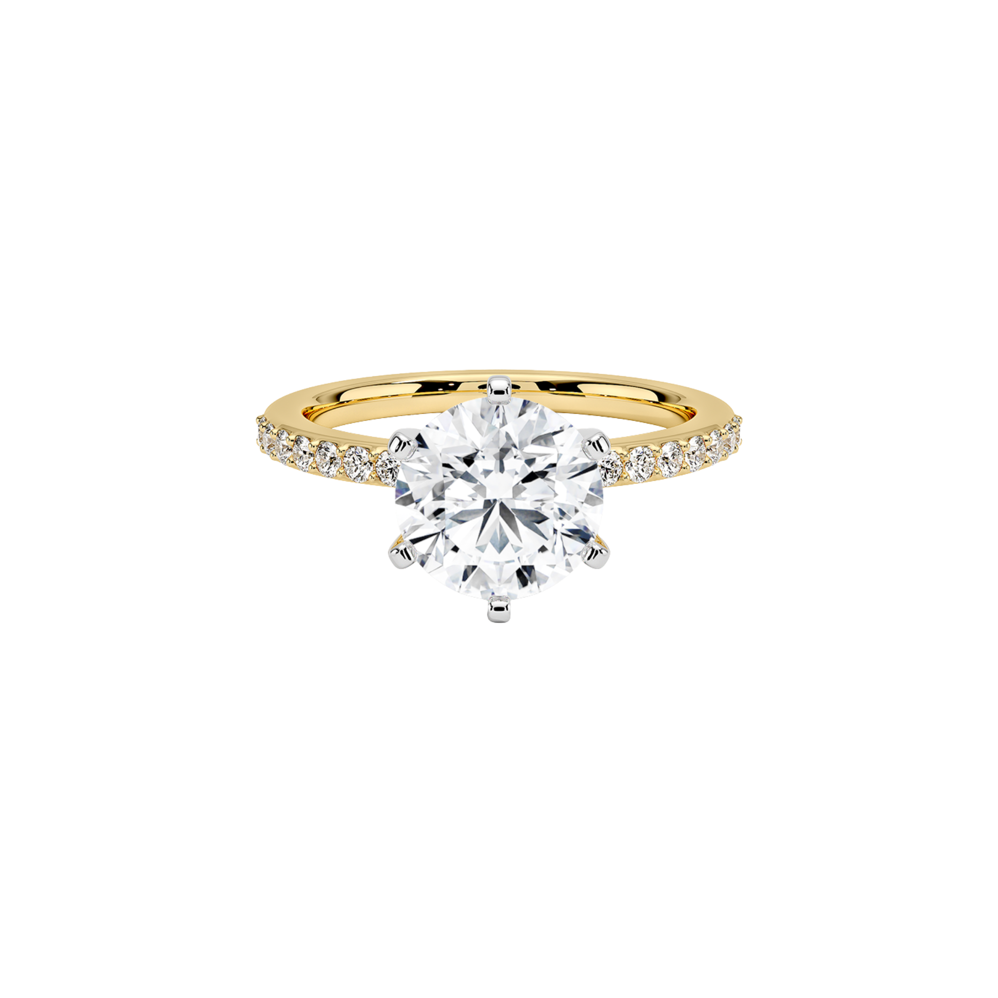Aveline Round Shared Prong Solitaire Ring 18K Gold - Best prices for jewelry and diamonds. The best jewelry to shop in Dubai and Abu Dhabi - Dubai Tourism. Best Shopping in Dubai Mall - Fashion Avenue, Mall of Emirates, Dubai, Palm Jumeirah and UAE. Hip-hop custom jewelry and manufacturer supplier - diamond and gold wholesaler. The best place to visit in Dubai during vacation. Richie Gold & Diamond is located in Dubai Gold Souk