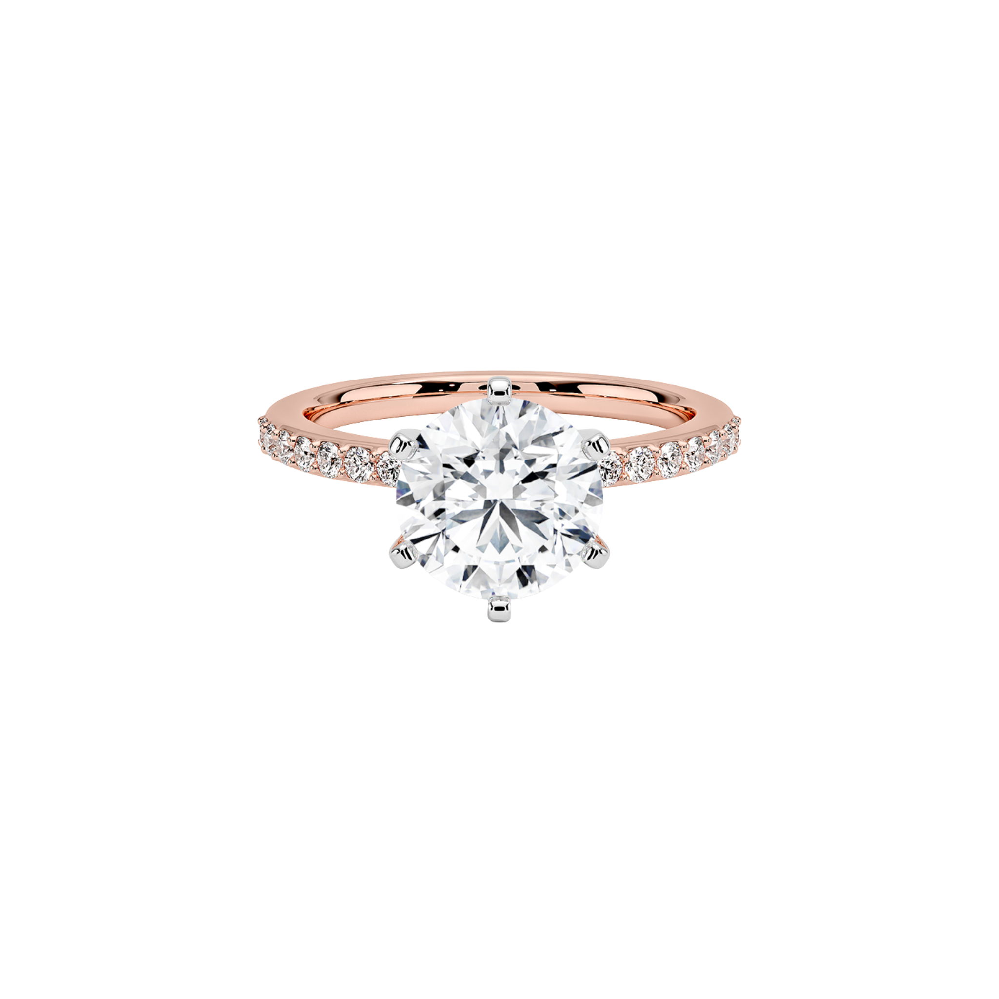Aveline Round Shared Prong Solitaire Ring 18K Rose Gold - Best prices for jewelry and diamonds. The best jewelry to shop in Dubai and Abu Dhabi - Dubai Tourism. Best Shopping in Dubai Mall - Fashion Avenue, Mall of Emirates, Dubai, Palm Jumeirah and UAE. Hip-hop custom jewelry and manufacturer supplier - diamond and gold wholesaler. The best place to visit in Dubai during vacation. Richie Gold & Diamond is located in Dubai Gold Souk