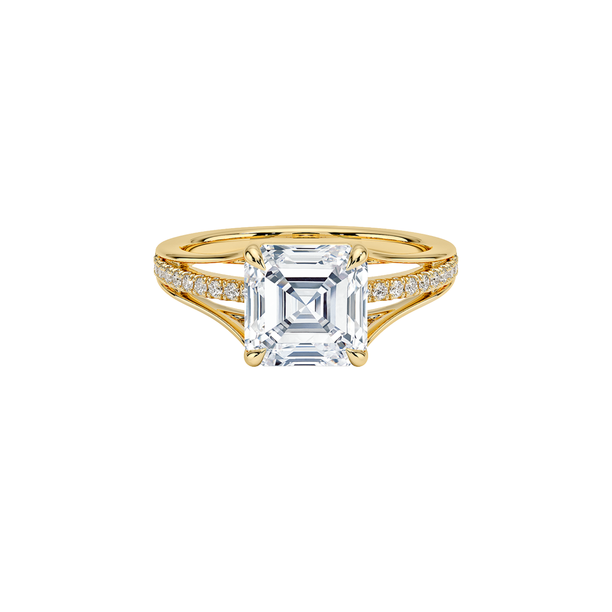 Calindra Asscher Cut Split Shank Pave Ring 18K Gold - Best prices for jewelry and diamonds. The best jewelry to shop in Dubai and Abu Dhabi - Dubai Tourism. Best Shopping in Dubai Mall - Fashion Avenue, Mall of Emirates, Dubai, Palm Jumeirah and UAE. Hip-hop custom jewelry and manufacturer supplier - diamond and gold wholesaler. The best place to visit in Dubai during vacation. Richie Gold & Diamond is located in Dubai Gold Souk