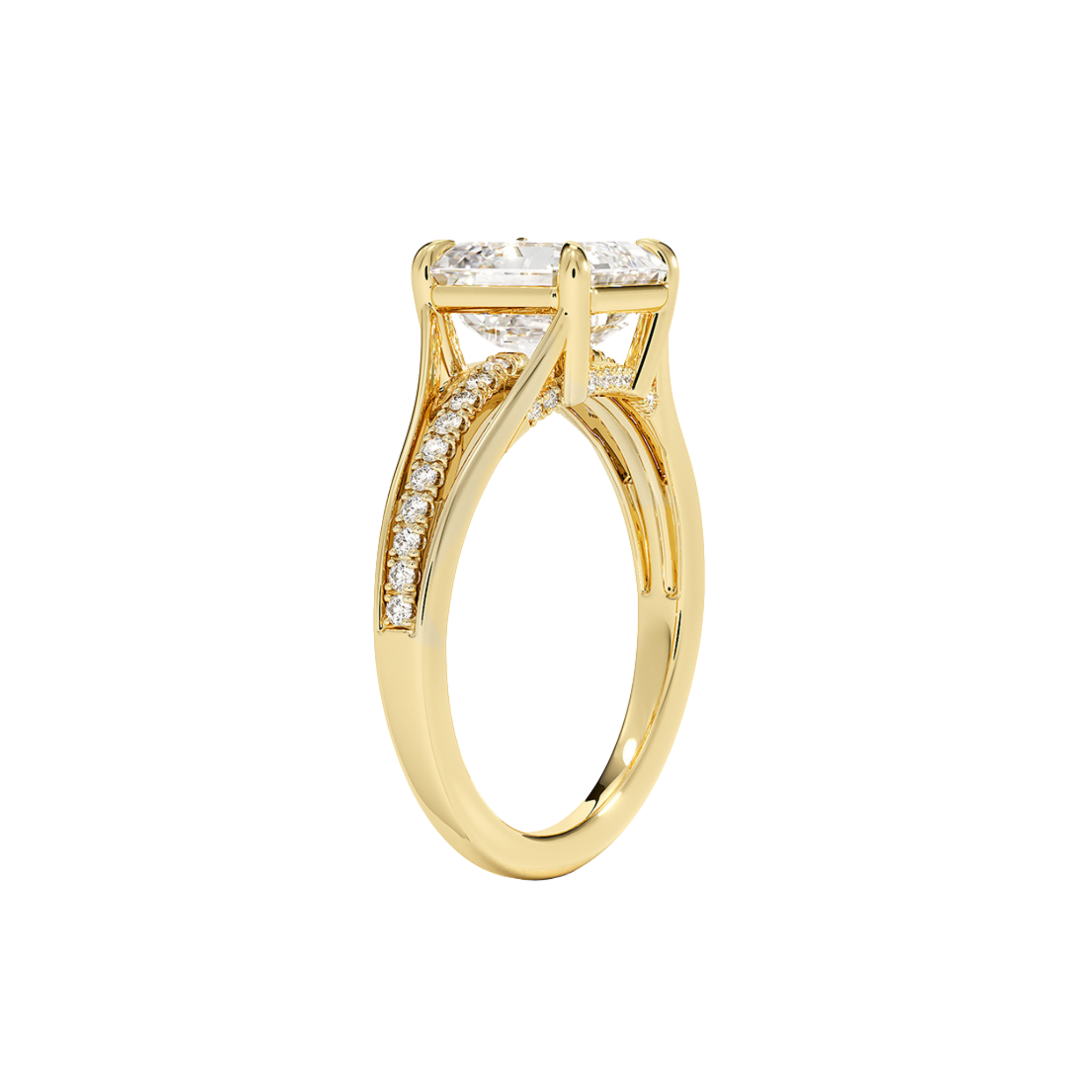 Calindra Asscher Cut Split Shank Pave Ring 18K Gold - Best prices for jewelry and diamonds. The best jewelry to shop in Dubai and Abu Dhabi - Dubai Tourism. Best Shopping in Dubai Mall - Fashion Avenue, Mall of Emirates, Dubai, Palm Jumeirah and UAE. Hip-hop custom jewelry and manufacturer supplier - diamond and gold wholesaler. The best place to visit in Dubai during vacation. Richie Gold & Diamond is located in Dubai Gold Souk