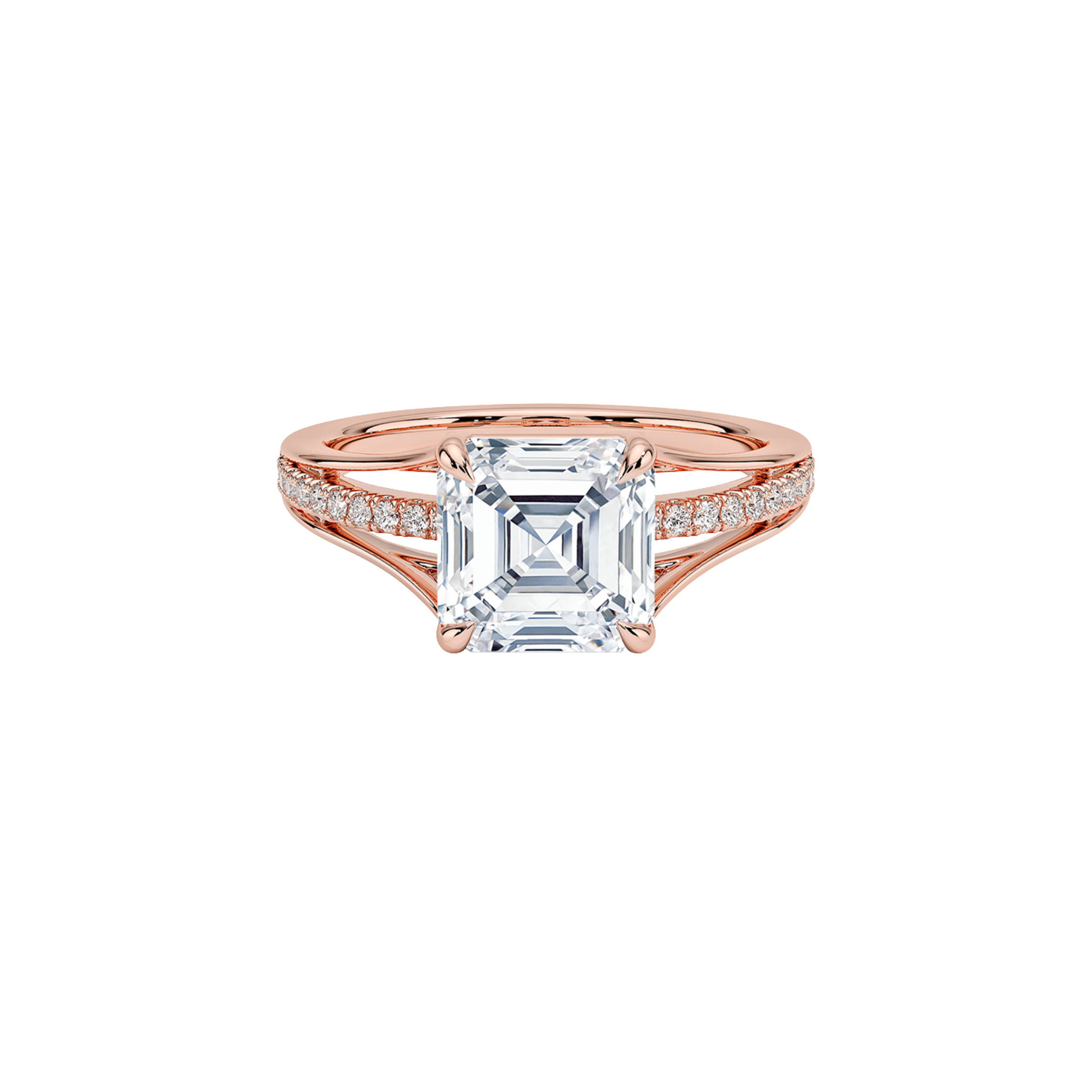 Calindra Asscher Cut Split Shank Pave Ring 18K Rose Gold - Best prices for jewelry and diamonds. The best jewelry to shop in Dubai and Abu Dhabi - Dubai Tourism. Best Shopping in Dubai Mall - Fashion Avenue, Mall of Emirates, Dubai, Palm Jumeirah and UAE. Hip-hop custom jewelry and manufacturer supplier - diamond and gold wholesaler. The best place to visit in Dubai during vacation. Richie Gold & Diamond is located in Dubai Gold Souk