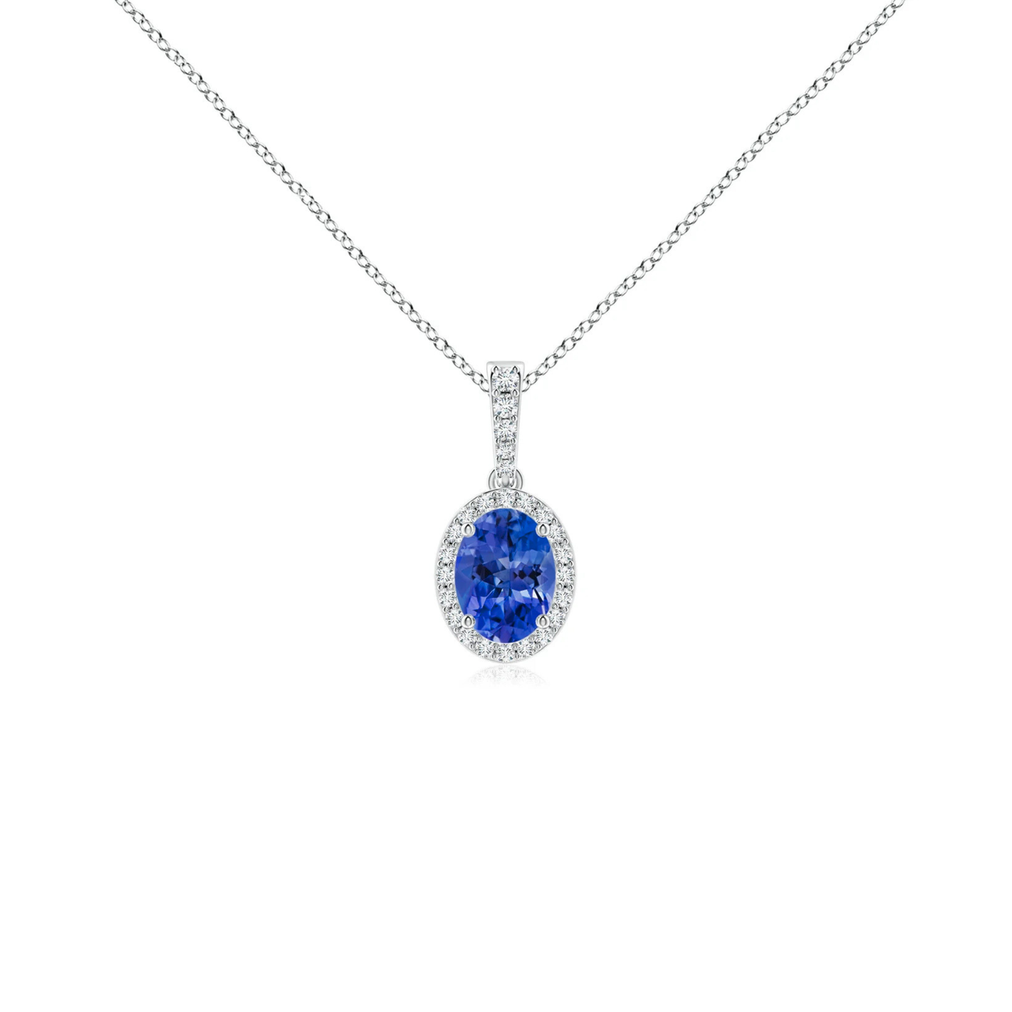 Elira Oval Sapphire Halo Pendant 18K White Gold