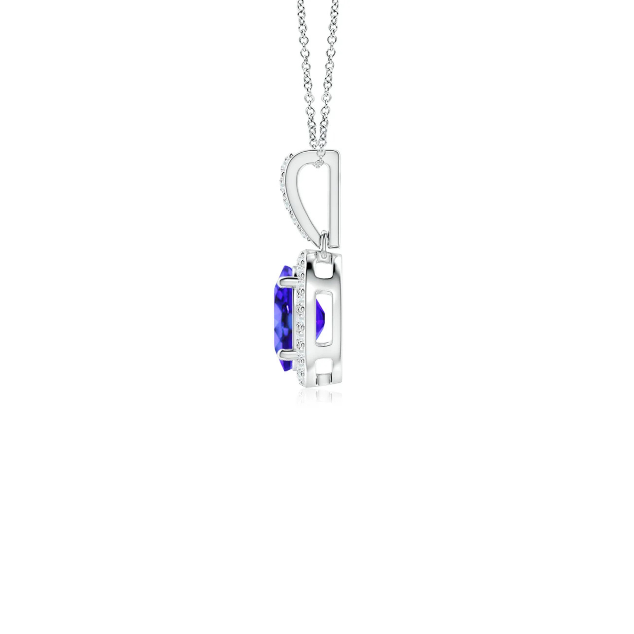 Elira Oval Sapphire Halo Pendant 18K White Gold