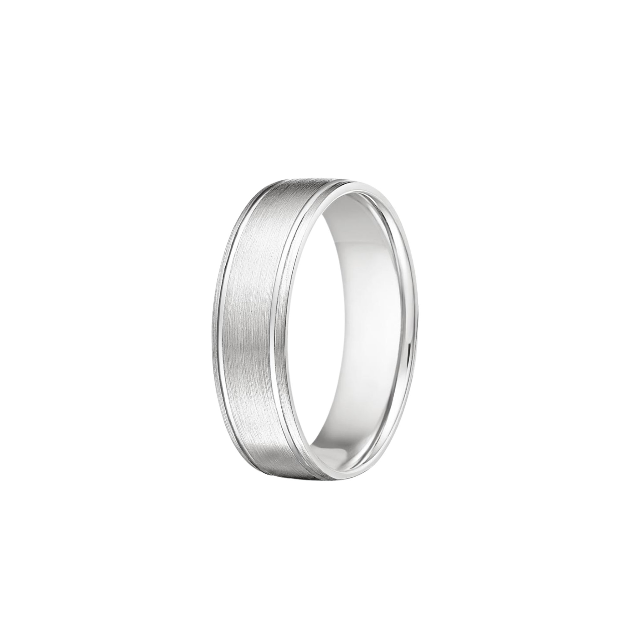 Damen Brushed Center 6mm Wedding Band in 18K White Gold