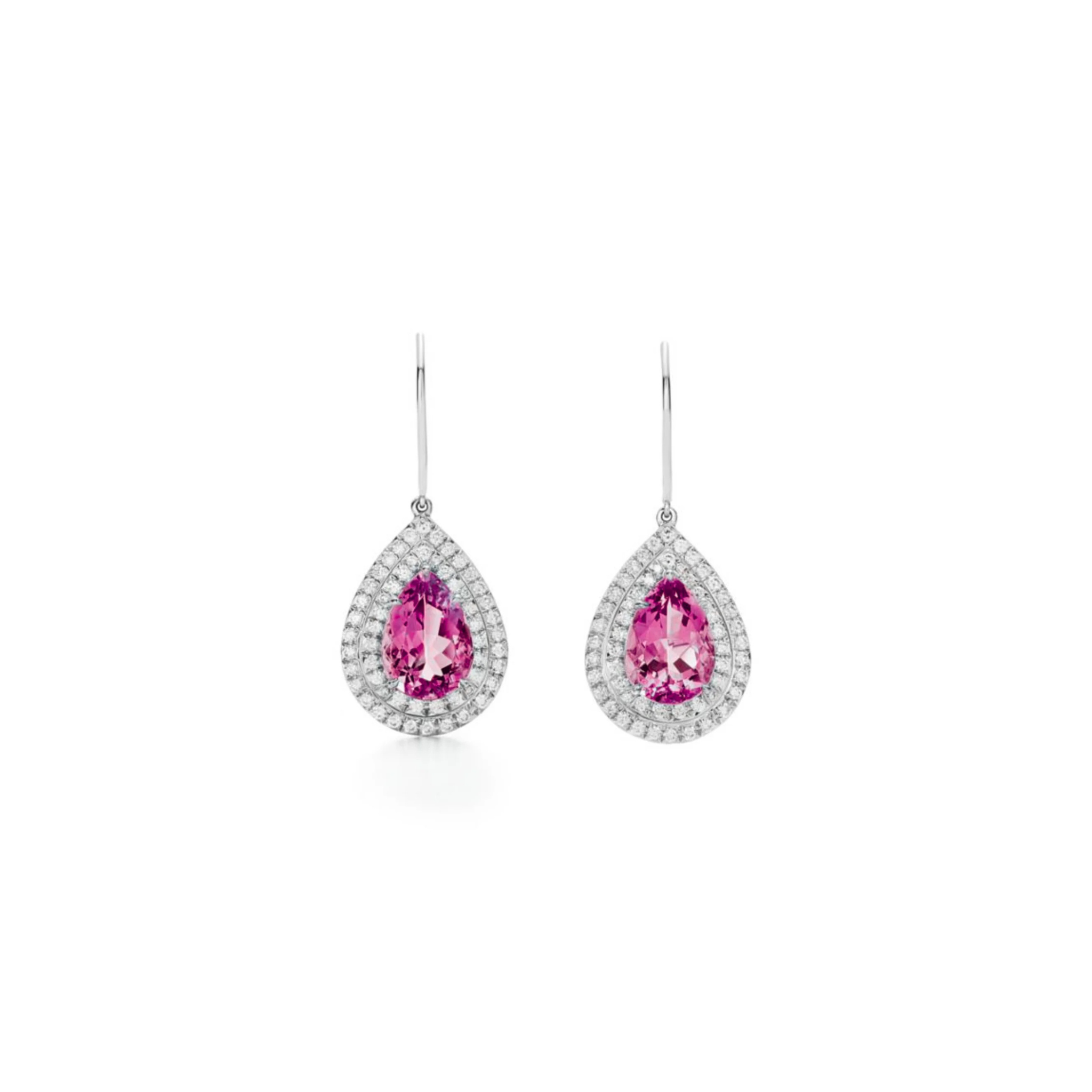 Cerys Pink Tourmaline Drop Diamond Earrings 18K White Gold