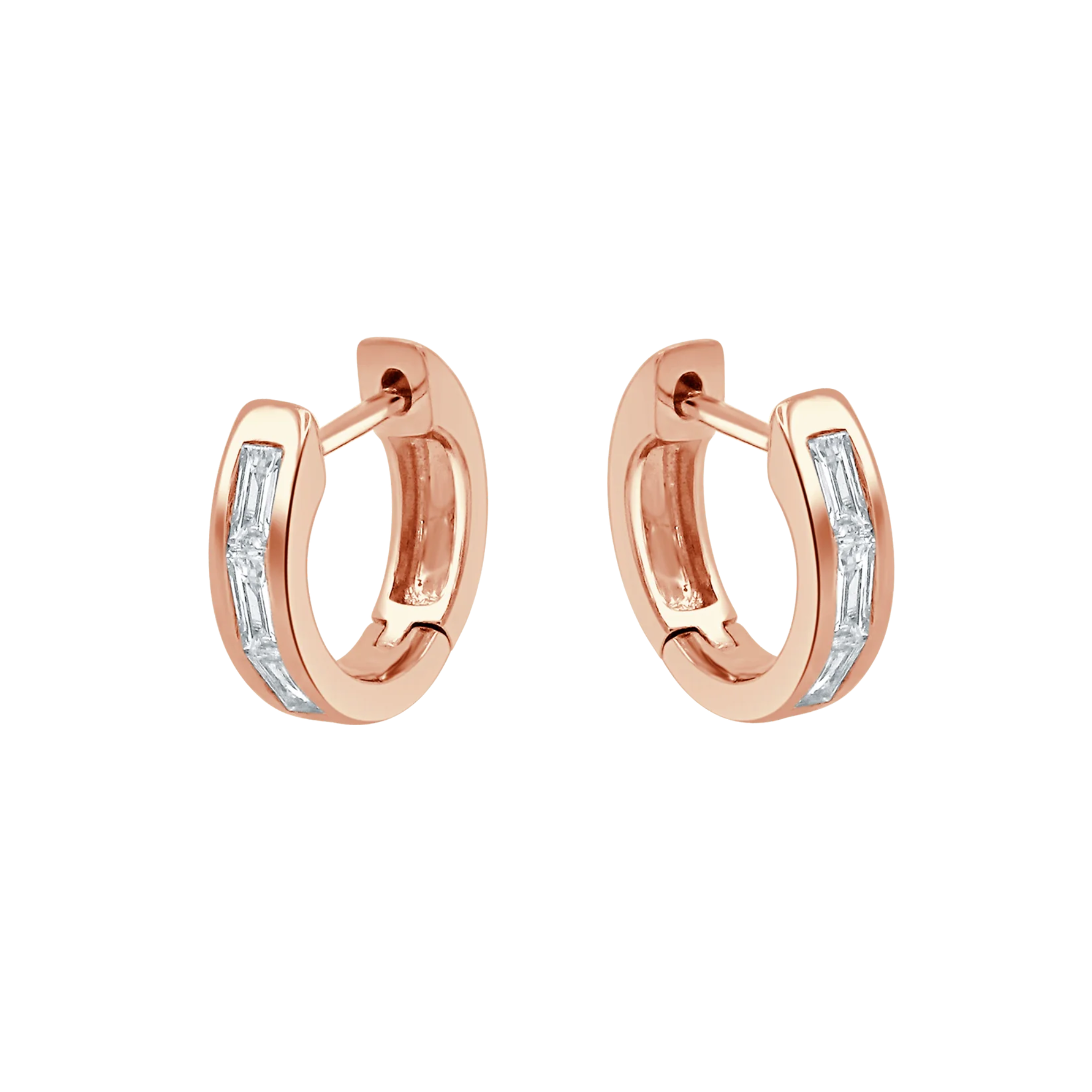 Aven Small Baguette Diamond Huggie Earrings 18K Rose Gold - Natural Diamonds & Lab Grown Diamonds  - Best prices for jewelry and diamonds. The best jewelry to shop in Dubai and Abu Dhabi - Dubai Tourism. Best Shopping in Dubai Mall - Fashion Avenue, Mall of Emirates, Dubai, Palm Jumeirah and UAE. Hip-hop custom jewelry and manufacturer supplier - diamond and gold wholesaler. The best place to visit in Dubai during vacation. Richie Gold & Diamond is located in Dubai Gold Souk