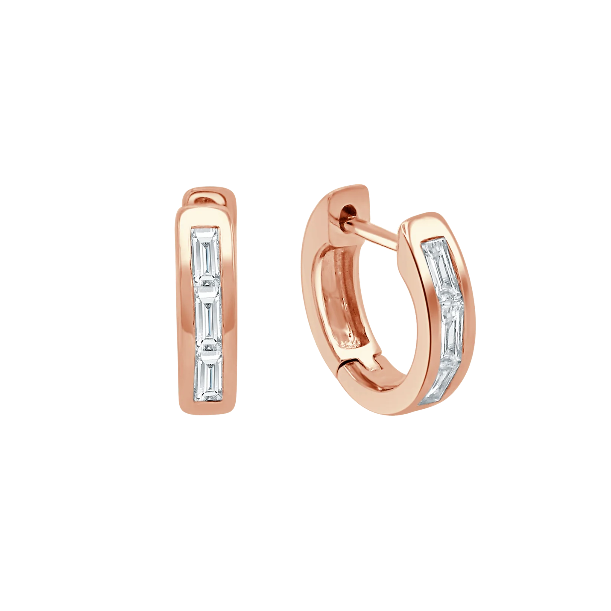 Aven Small Baguette Diamond Huggie Earrings 18K Rose Gold - Natural Diamonds & Lab Grown Diamonds  - Best prices for jewelry and diamonds. The best jewelry to shop in Dubai and Abu Dhabi - Dubai Tourism. Best Shopping in Dubai Mall - Fashion Avenue, Mall of Emirates, Dubai, Palm Jumeirah and UAE. Hip-hop custom jewelry and manufacturer supplier - diamond and gold wholesaler. The best place to visit in Dubai during vacation. Richie Gold & Diamond is located in Dubai Gold Souk