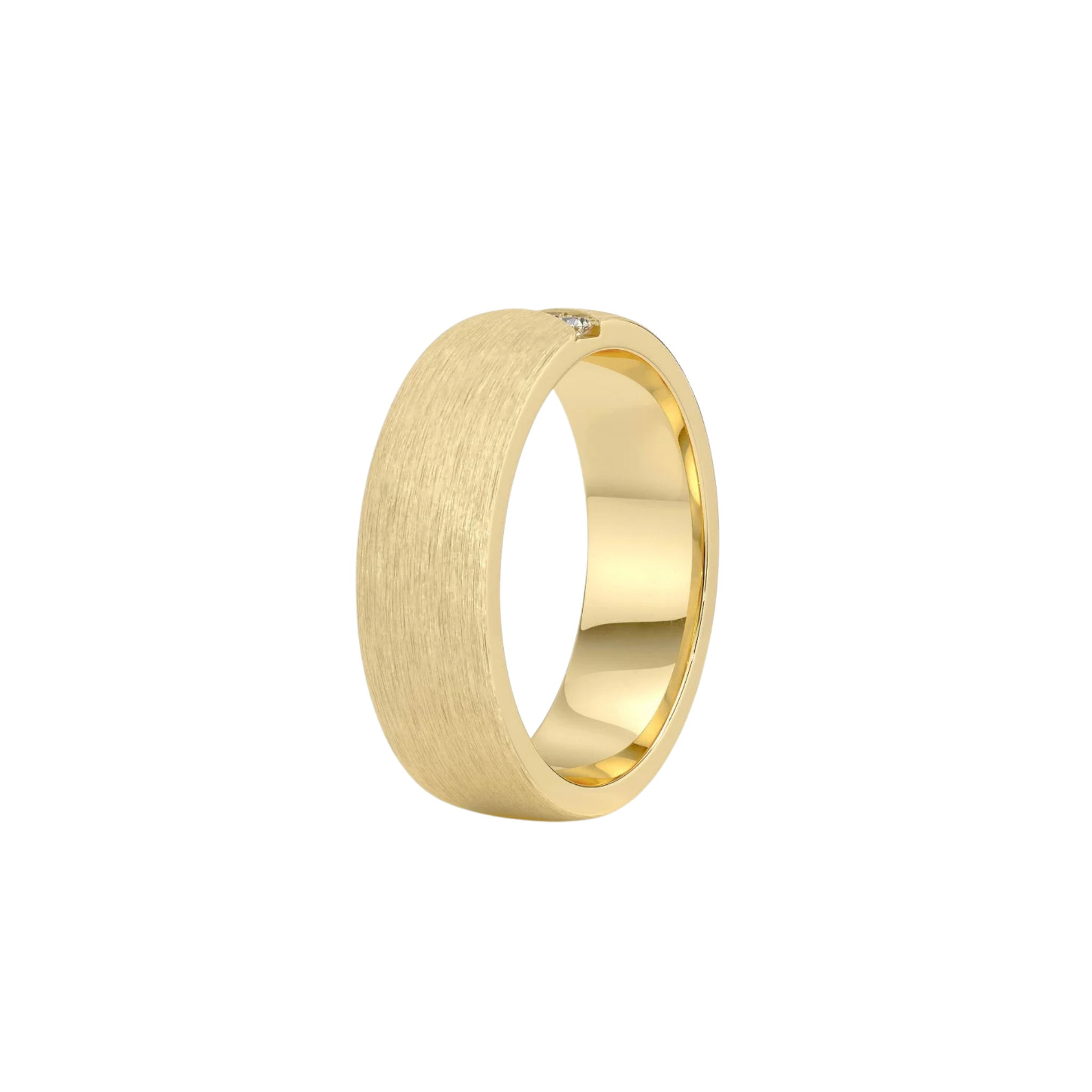 Caelren Diamond 9mm Brushed Band in 18K Gold - Natural diamond and lab grown diamond engagement rings and wedding bands at unbeatable prices. Best bridal jewelry collections in Dubai and Abu Dhabi, featuring custom-made rings, timeless solitaires, and luxury wedding sets. Richie Gold & Diamond in the heart of Dubai Gold Souk — your trusted destination for engagement rings, wedding bands, and fine jewelry in the UAE, Dubai Mall, Fashion Avenue, Mall of the Emirates, and Palm Jumeirah