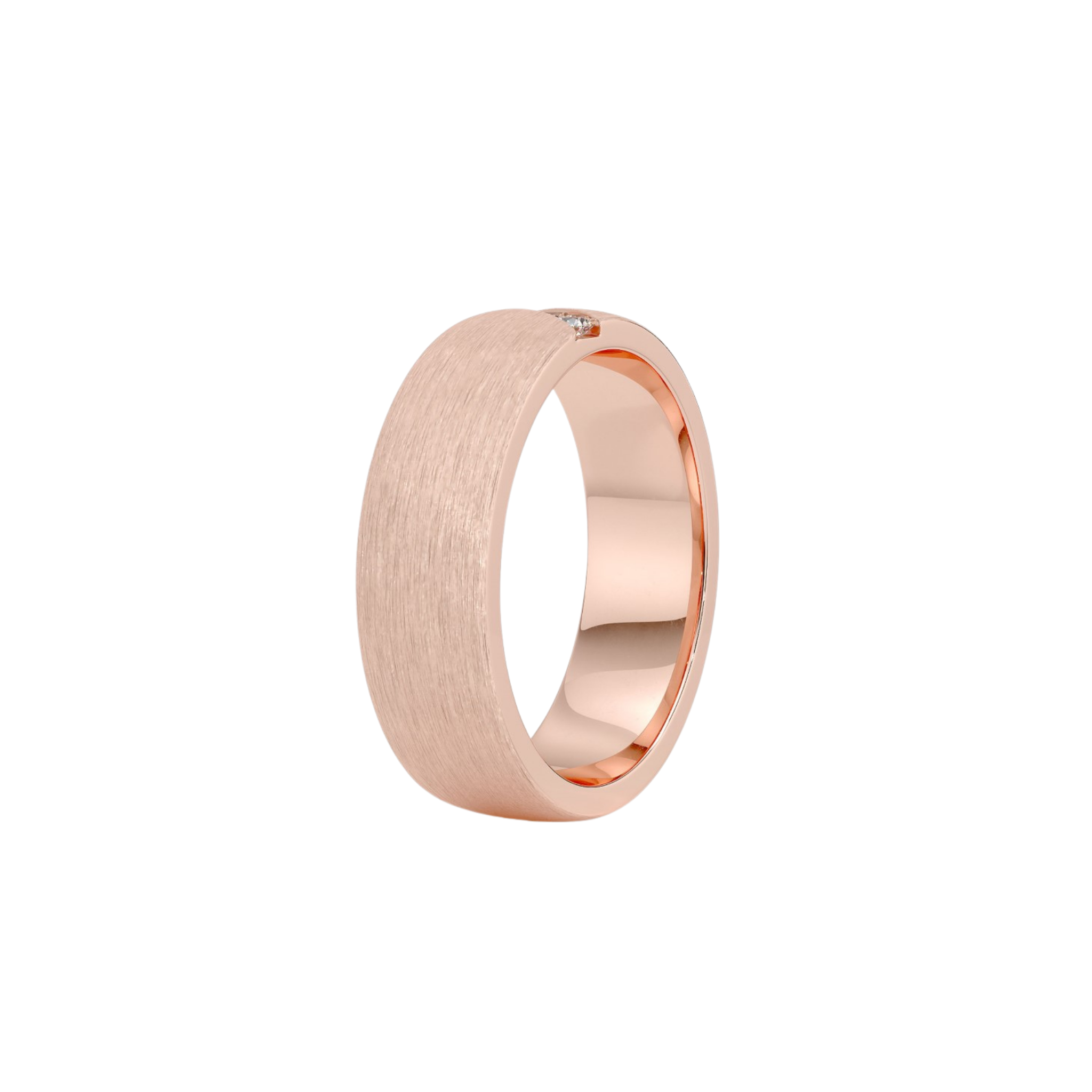 Caelren Diamond 9mm Brushed Band in 18K Rose Gold - Natural diamond and lab grown diamond engagement rings and wedding bands at unbeatable prices. Best bridal jewelry collections in Dubai and Abu Dhabi, featuring custom-made rings, timeless solitaires, and luxury wedding sets. Richie Gold & Diamond in the heart of Dubai Gold Souk — your trusted destination for engagement rings, wedding bands, and fine jewelry in the UAE, Dubai Mall, Fashion Avenue, Mall of the Emirates, and Palm Jumeirah