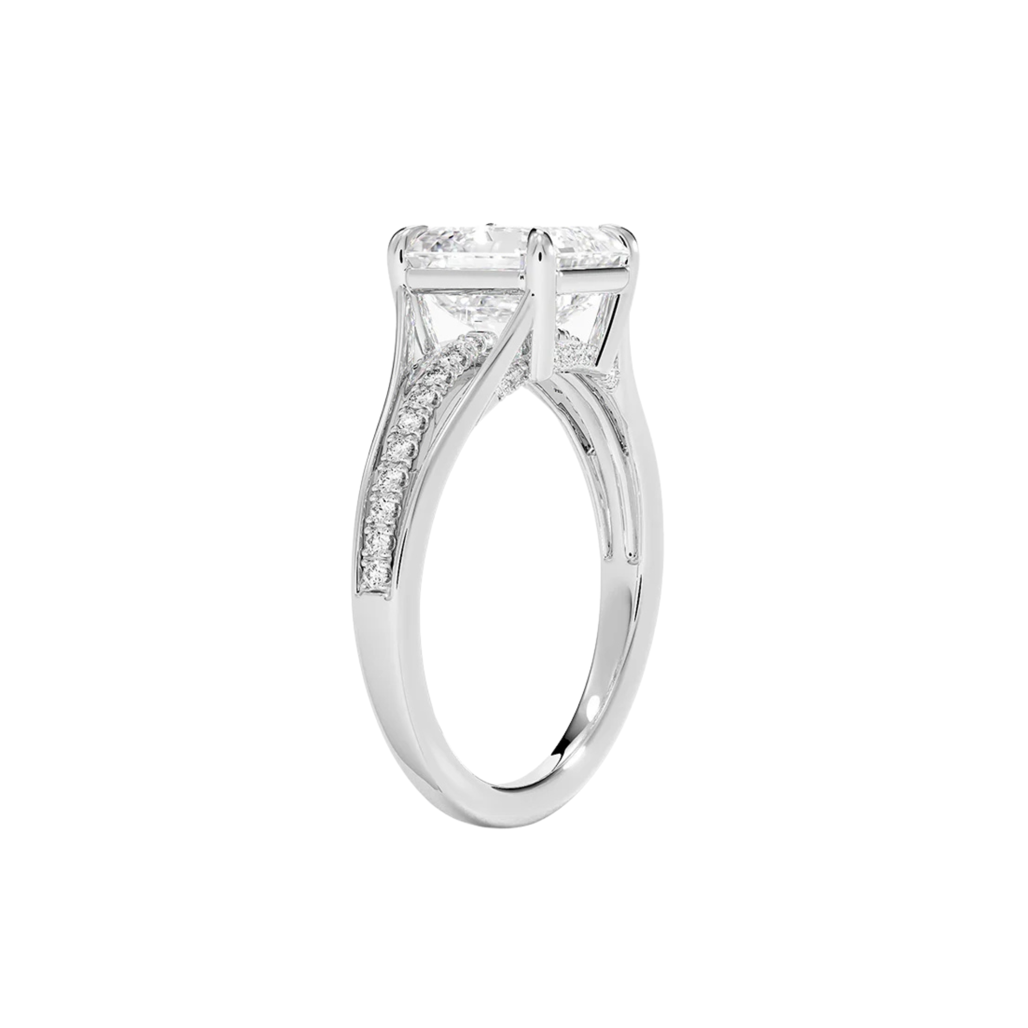 Calindra Asscher Cut Split Shank Pave Ring 18K White Gold - Best prices for jewelry and diamonds. The best jewelry to shop in Dubai and Abu Dhabi - Dubai Tourism. Best Shopping in Dubai Mall - Fashion Avenue, Mall of Emirates, Dubai, Palm Jumeirah and UAE. Hip-hop custom jewelry and manufacturer supplier - diamond and gold wholesaler. The best place to visit in Dubai during vacation. Richie Gold & Diamond is located in Dubai Gold Souk