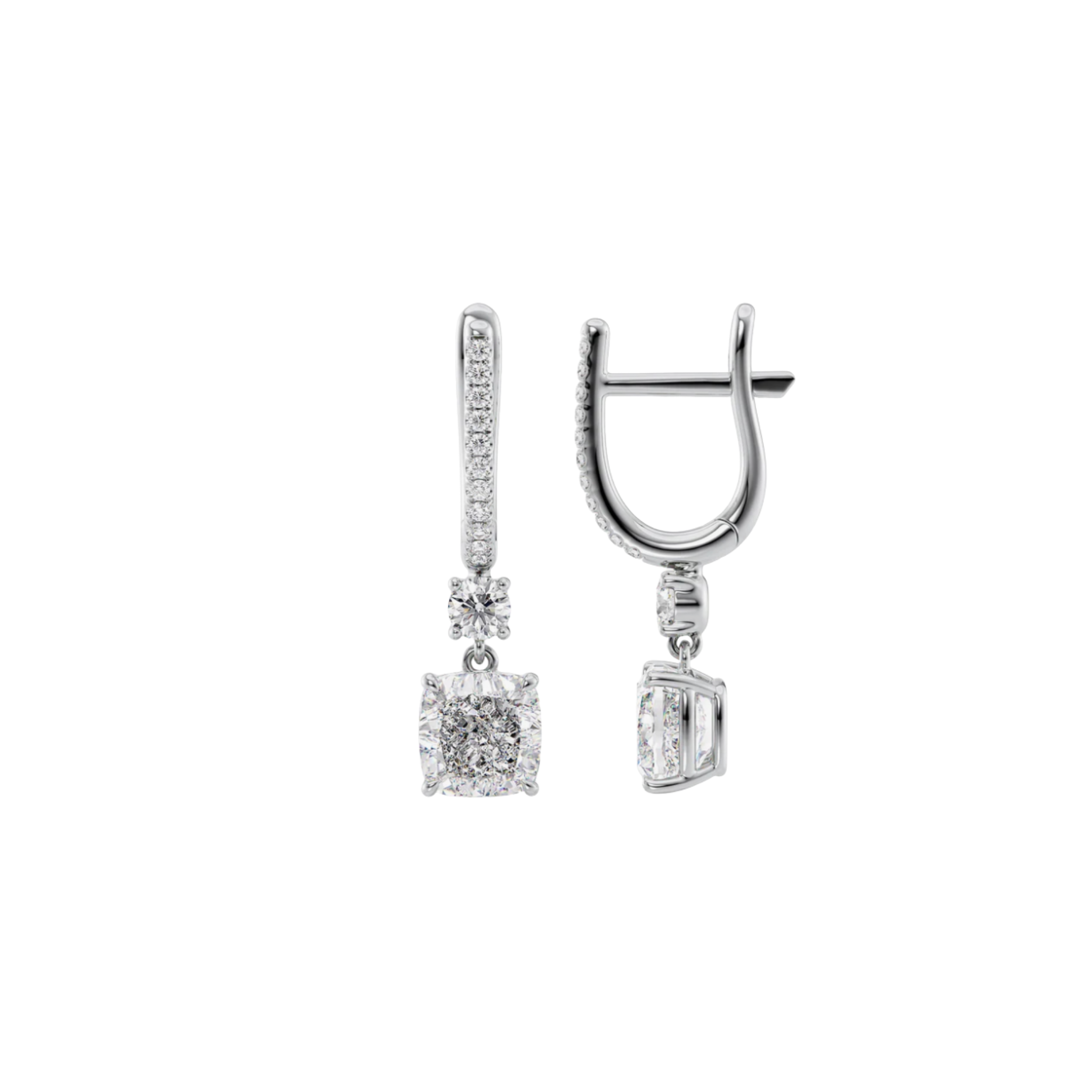 Celestia Cushion-Cut Diamond Drop Earrings 18K White Gold - Natural Diamonds & Lab Grown Diamonds - Best prices for jewelry and diamonds. The best jewelry to shop in Dubai and Abu Dhabi - Dubai Tourism. Best Shopping in Dubai Mall - Fashion Avenue, Mall of Emirates, Dubai, Palm Jumeirah and UAE. Hip-hop custom jewelry and manufacturer supplier - diamond and gold wholesaler. The best place to visit in Dubai during vacation. Richie Gold & Diamond is located in Dubai Gold Souk