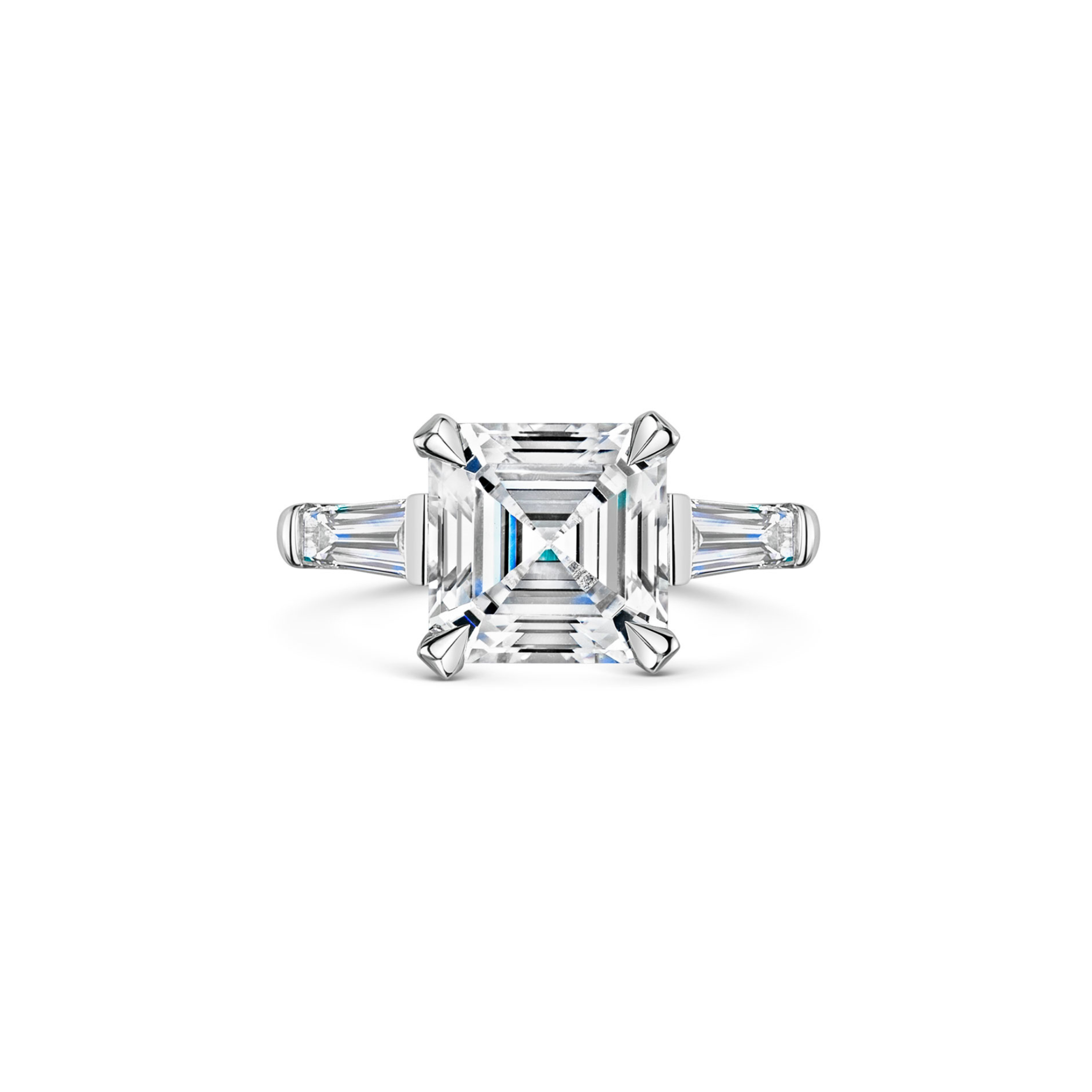 Celestine Asscher-Cut Tapered Baguette Ring 18K White Gold - Best prices for jewelry and diamonds. The best jewelry to shop in Dubai and Abu Dhabi - Dubai Tourism. Best Shopping in Dubai Mall - Fashion Avenue, Mall of Emirates, Dubai, Palm Jumeirah and UAE. Hip-hop custom jewelry and manufacturer supplier - diamond and gold wholesaler. The best place to visit in Dubai during vacation. Richie Gold & Diamond is located in Dubai Gold Souk