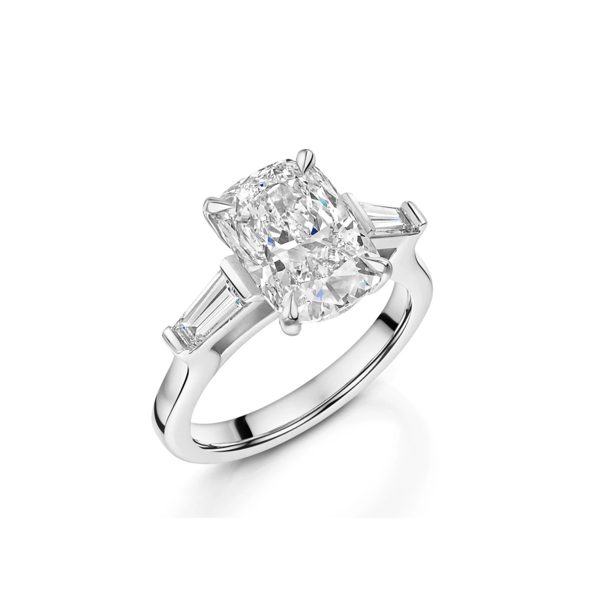 Celestine Cushion-Cut Tapered Baguette Ring 18K White Gold - Best prices for jewelry and diamonds. The best jewelry to shop in Dubai and Abu Dhabi - Dubai Tourism. Best Shopping in Dubai Mall - Fashion Avenue, Mall of Emirates, Dubai, Palm Jumeirah and UAE. Hip-hop custom jewelry and manufacturer supplier - diamond and gold wholesaler. The best place to visit in Dubai during vacation. Richie Gold & Diamond is located in Dubai Gold Souk