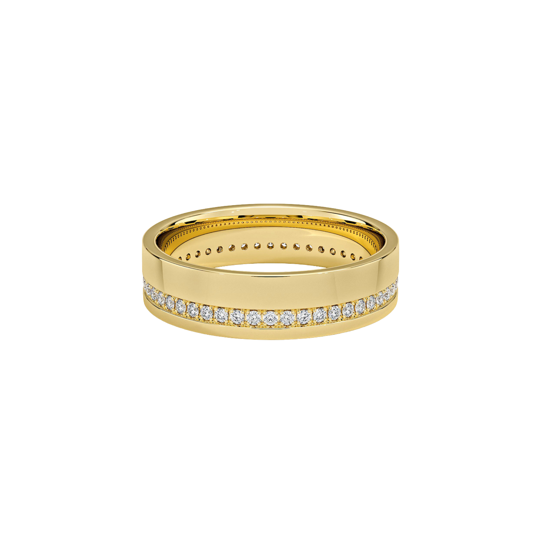 Corven Wide Pavé Diamond Band in 18K Gold - Natural diamond and lab grown diamond engagement rings and wedding bands at unbeatable prices. Best bridal jewelry collections in Dubai and Abu Dhabi, featuring custom-made rings, timeless solitaires, and luxury wedding sets. Richie Gold & Diamond in the heart of Dubai Gold Souk — your trusted destination for engagement rings, wedding bands, and fine jewelry in the UAE, Dubai Mall, Fashion Avenue, Mall of the Emirates, and Palm Jumeirah