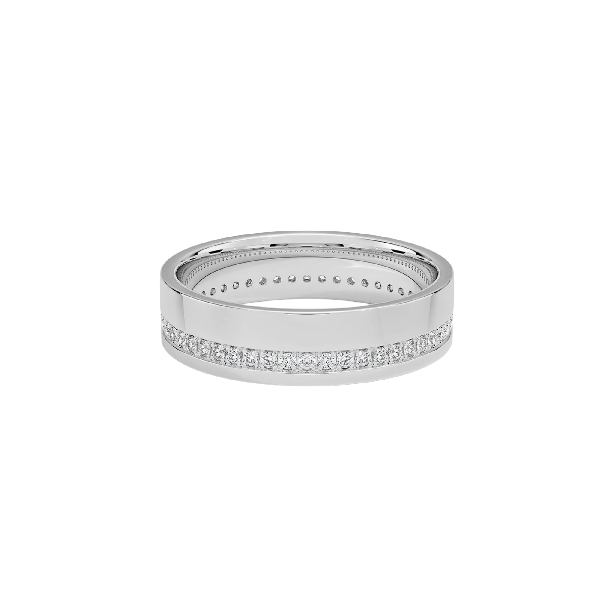 Corven Wide Pavé Diamond Band in 18K White Gold - Natural diamond and lab grown diamond engagement rings and wedding bands at unbeatable prices. Best bridal jewelry collections in Dubai and Abu Dhabi, featuring custom-made rings, timeless solitaires, and luxury wedding sets. Richie Gold & Diamond in the heart of Dubai Gold Souk — your trusted destination for engagement rings, wedding bands, and fine jewelry in the UAE, Dubai Mall, Fashion Avenue, Mall of the Emirates, and Palm Jumeirah