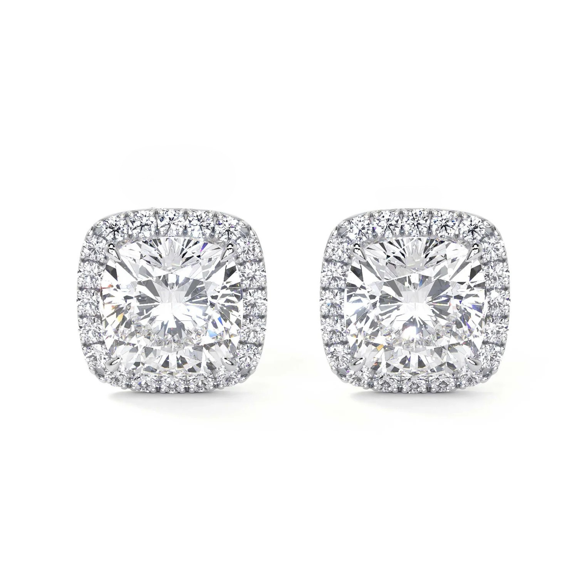 Empire Cushion-Cut Diamond Halo Studs 18K White Gold - Natural Diamonds & Lab Grown Diamonds  - Best prices for jewelry and diamonds. The best jewelry to shop in Dubai and Abu Dhabi - Dubai Tourism. Best Shopping in Dubai Mall - Fashion Avenue, Mall of Emirates, Dubai, Palm Jumeirah and UAE. Hip-hop custom jewelry and manufacturer supplier - diamond and gold wholesaler. The best place to visit in Dubai during vacation. Richie Gold & Diamond is located in Dubai Gold Souk