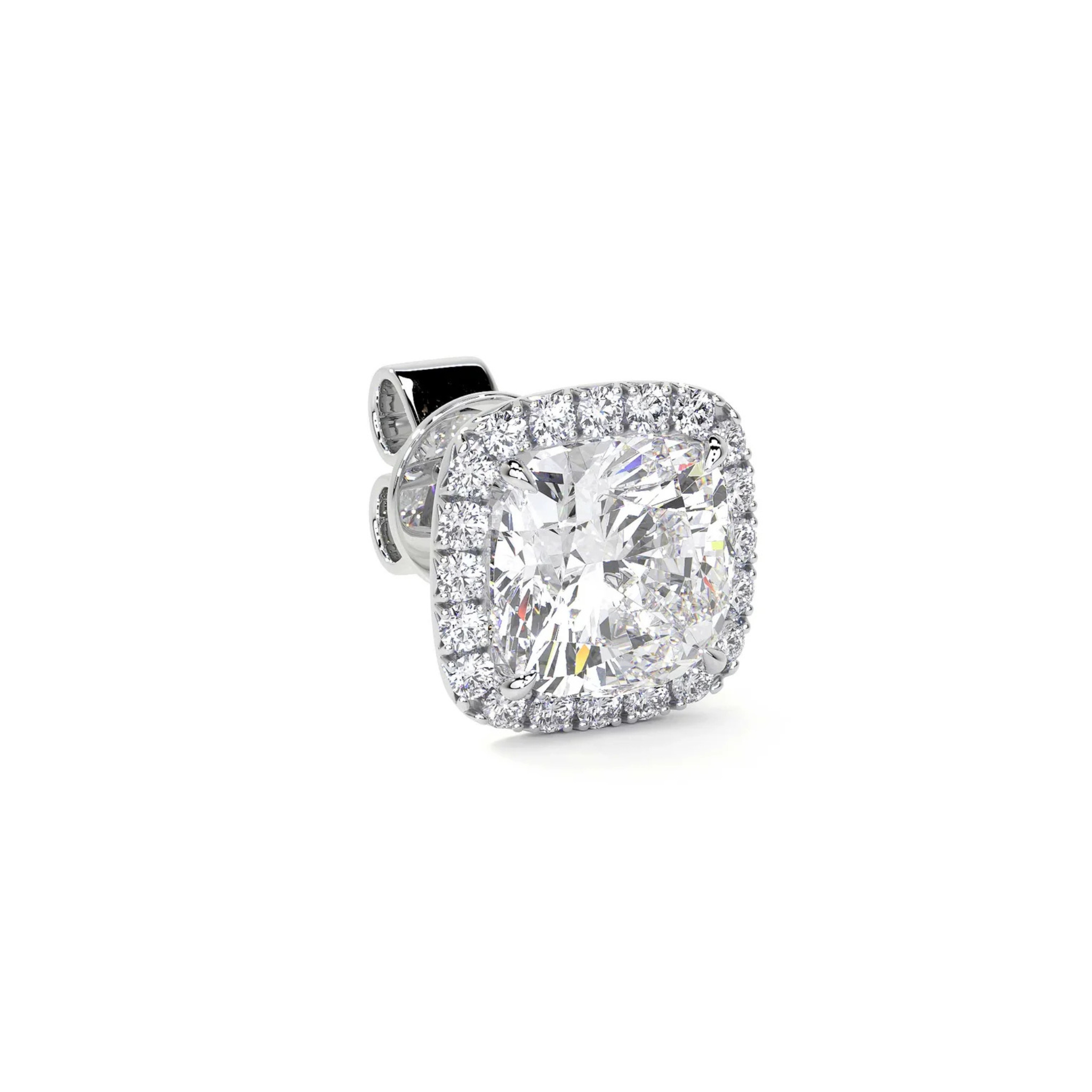 Empire Cushion-Cut Diamond Halo Studs 18K White Gold - Natural Diamonds & Lab Grown Diamonds  - Best prices for jewelry and diamonds. The best jewelry to shop in Dubai and Abu Dhabi - Dubai Tourism. Best Shopping in Dubai Mall - Fashion Avenue, Mall of Emirates, Dubai, Palm Jumeirah and UAE. Hip-hop custom jewelry and manufacturer supplier - diamond and gold wholesaler. The best place to visit in Dubai during vacation. Richie Gold & Diamond is located in Dubai Gold Souk