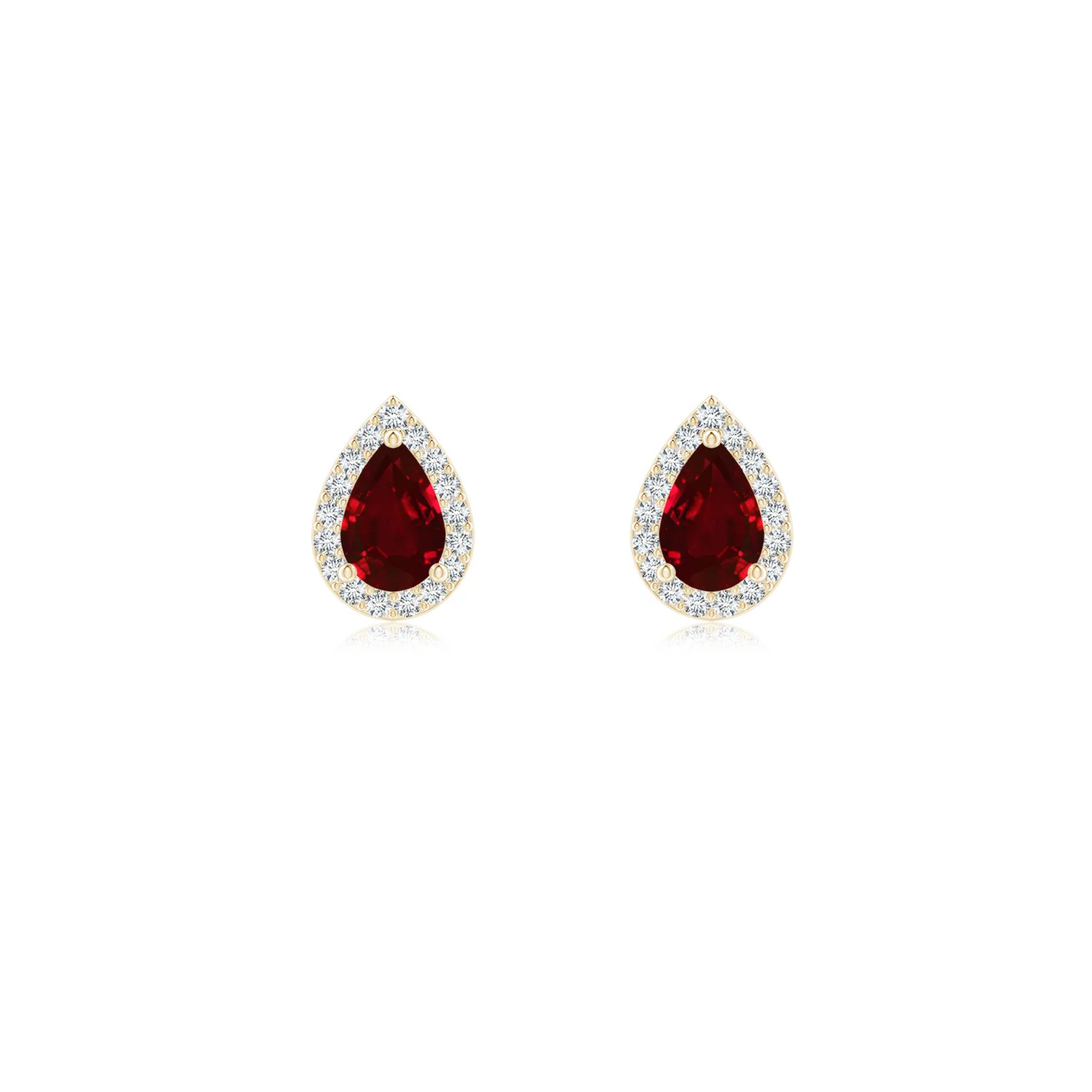 Esme Pear Ruby Diamond Halo Stud Earrings 18K Gold - Natural Diamonds & Lab Grown Diamonds  - Best prices for jewelry and diamonds. The best jewelry to shop in Dubai and Abu Dhabi - Dubai Tourism. Best Shopping in Dubai Mall - Fashion Avenue, Mall of Emirates, Dubai, Palm Jumeirah and UAE. Hip-hop custom jewelry and manufacturer supplier - diamond and gold wholesaler. The best place to visit in Dubai during vacation. Richie Gold & Diamond is located in Dubai Gold Souk
