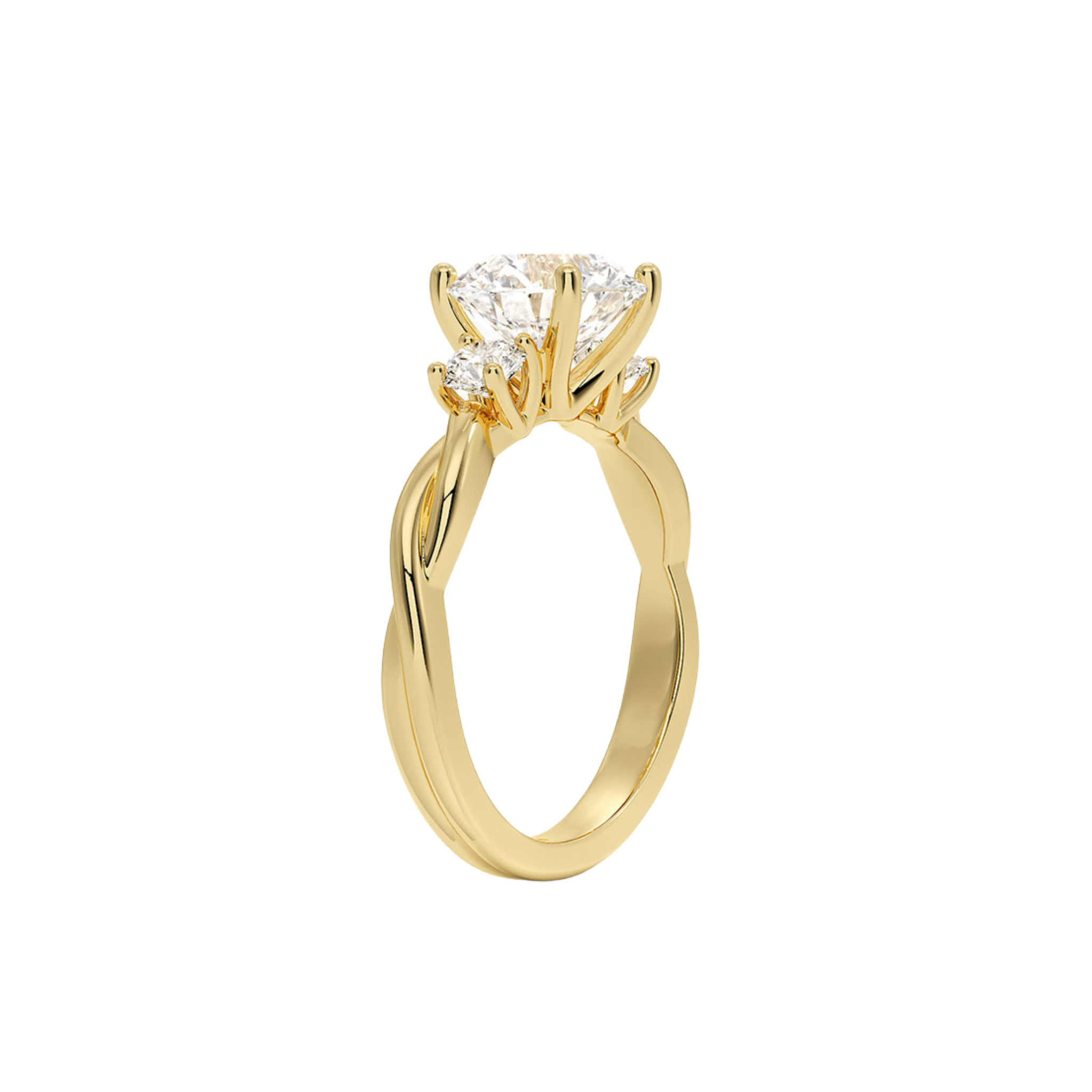 Evadne Round Three-Stone Twist Ring 18K Gold - Best prices for jewelry and diamonds. The best jewelry to shop in Dubai and Abu Dhabi - Dubai Tourism. Best Shopping in Dubai Mall - Fashion Avenue, Mall of Emirates, Dubai, Palm Jumeirah and UAE. Hip-hop custom jewelry and manufacturer supplier - diamond and gold wholesaler. The best place to visit in Dubai during vacation. Richie Gold & Diamond is located in Dubai Gold Souk