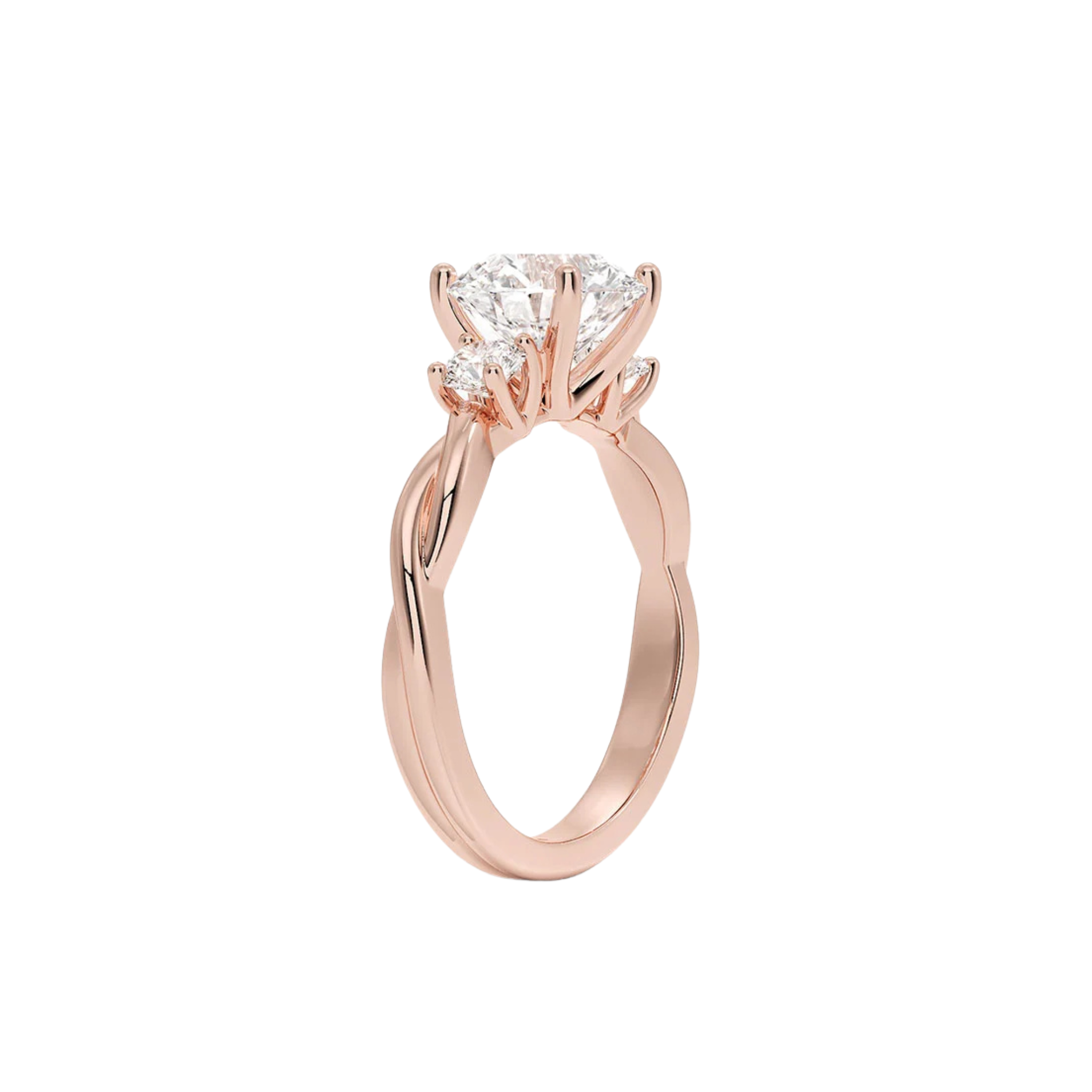 Evadne Round Three-Stone Twist Ring 18K Rose Gold - Best prices for jewelry and diamonds. The best jewelry to shop in Dubai and Abu Dhabi - Dubai Tourism. Best Shopping in Dubai Mall - Fashion Avenue, Mall of Emirates, Dubai, Palm Jumeirah and UAE. Hip-hop custom jewelry and manufacturer supplier - diamond and gold wholesaler. The best place to visit in Dubai during vacation. Richie Gold & Diamond is located in Dubai Gold Souk