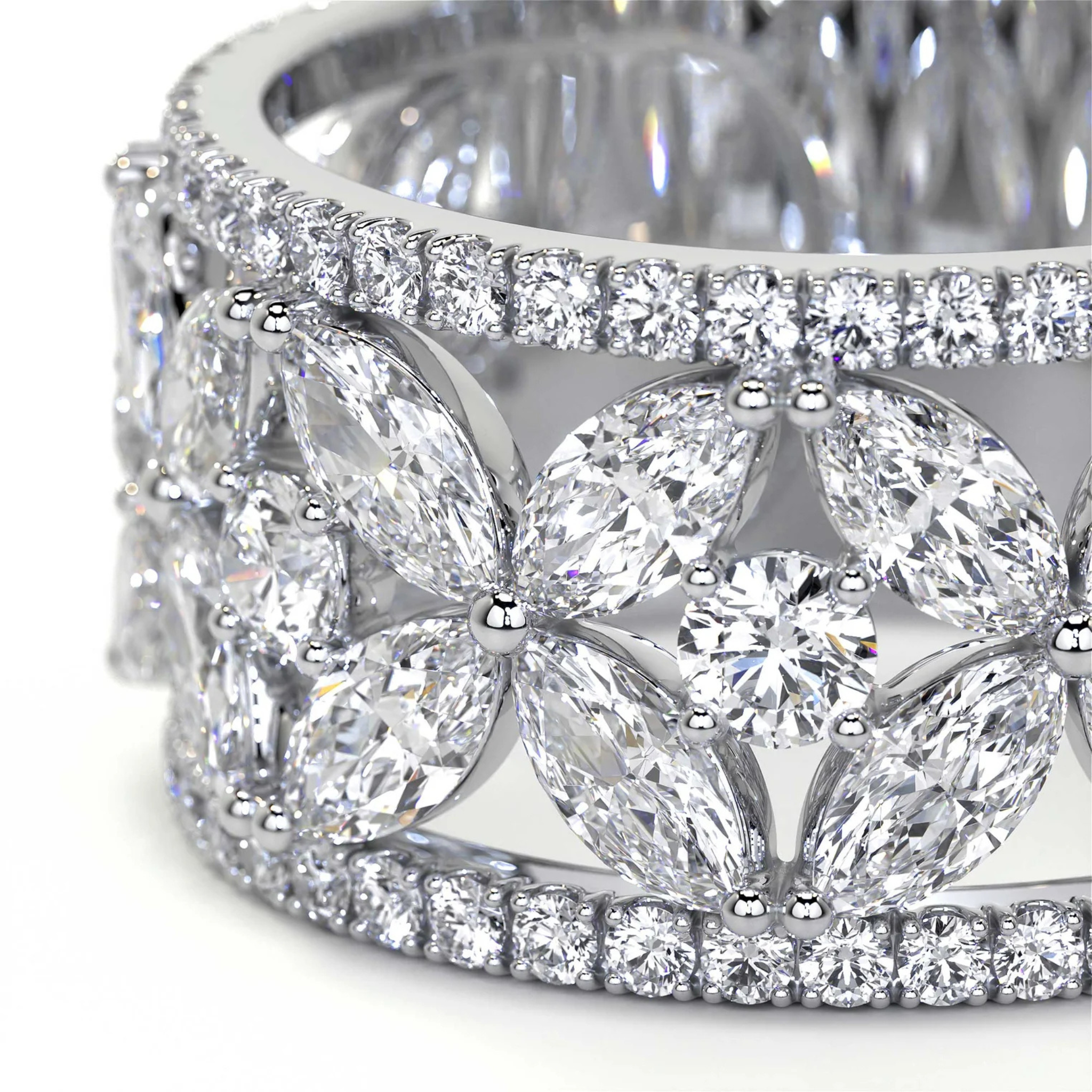 Fiorelle Floral Diamond Band 18K White Gold - Natural Diamonds & Lab Grown Diamonds  - Best prices for jewelry and diamonds. The best jewelry to shop in Dubai and Abu Dhabi - Dubai Tourism. Best Shopping in Dubai Mall - Fashion Avenue, Mall of Emirates, Dubai, Palm Jumeirah and UAE. Hip-hop custom jewelry and manufacturer supplier - diamond and gold wholesaler. The best place to visit in Dubai during vacation. Richie Gold & Diamond is located in Dubai Gold Souk