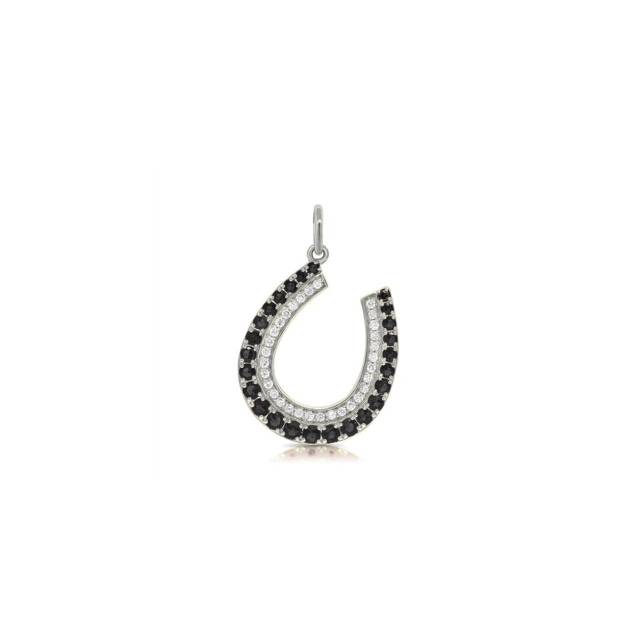 Iselda Black & White Diamond Horseshoe Charm 18K White Gold - Natural Diamonds & Lab Grown Diamonds  - Best prices for jewelry and diamonds. The best jewelry to shop in Dubai and Abu Dhabi - Dubai Tourism. Best Shopping in Dubai Mall - Fashion Avenue, Mall of Emirates, Dubai, Palm Jumeirah and UAE. Hip-hop custom jewelry and manufacturer supplier - diamond and gold wholesaler. The best place to visit in Dubai during vacation. Richie Gold & Diamond is located in Dubai Gold Souk