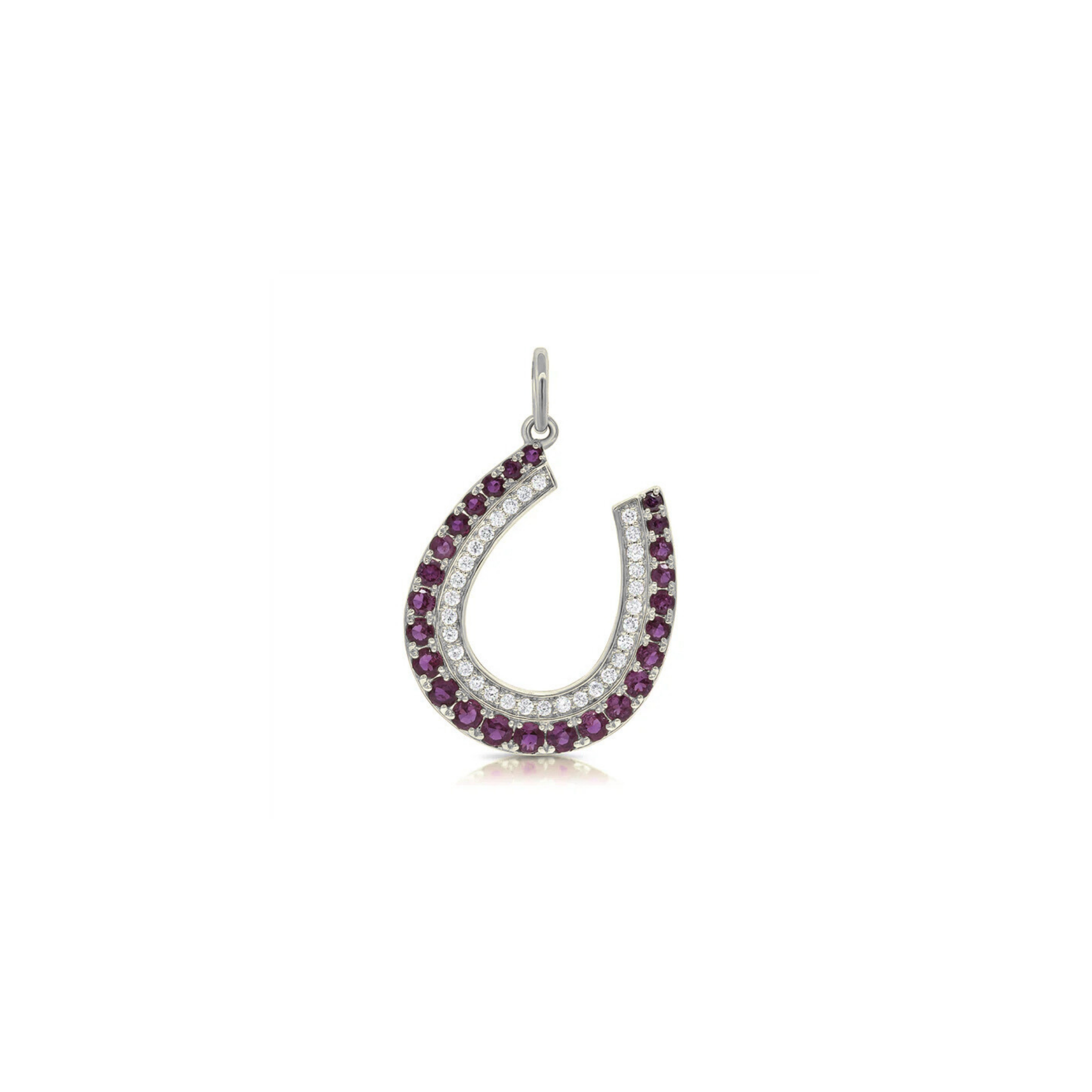 Iselda Diamond & Amethyst Horseshoe Charm 18K White Gold - Natural Diamonds & Lab Grown Diamonds  - Best prices for jewelry and diamonds. The best jewelry to shop in Dubai and Abu Dhabi - Dubai Tourism. Best Shopping in Dubai Mall - Fashion Avenue, Mall of Emirates, Dubai, Palm Jumeirah and UAE. Hip-hop custom jewelry and manufacturer supplier - diamond and gold wholesaler. The best place to visit in Dubai during vacation. Richie Gold & Diamond is located in Dubai Gold Souk