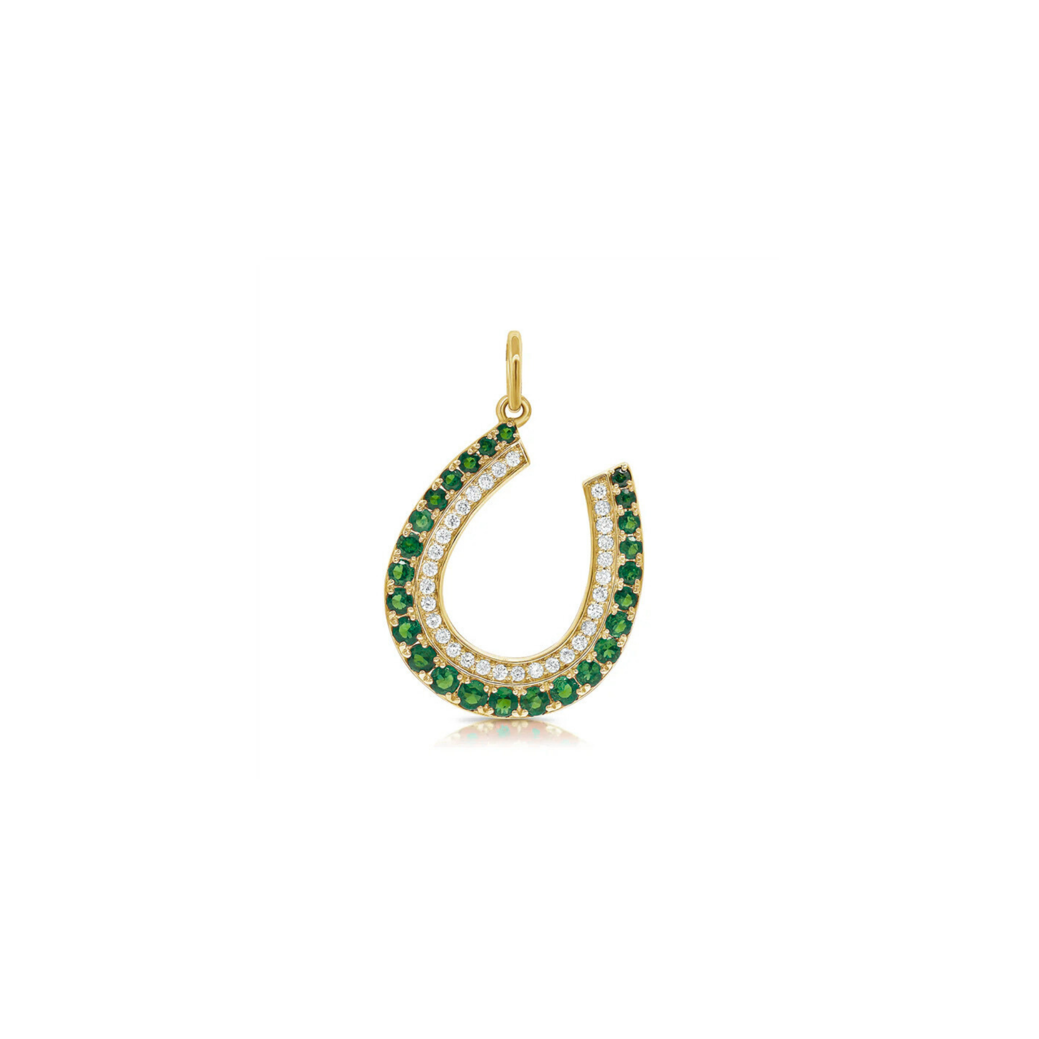 Iselda Diamond & Emerald Horseshoe Charm 18K Gold - Natural Diamonds & Lab Grown Diamonds  - Best prices for jewelry and diamonds. The best jewelry to shop in Dubai and Abu Dhabi - Dubai Tourism. Best Shopping in Dubai Mall - Fashion Avenue, Mall of Emirates, Dubai, Palm Jumeirah and UAE. Hip-hop custom jewelry and manufacturer supplier - diamond and gold wholesaler. The best place to visit in Dubai during vacation. Richie Gold & Diamond is located in Dubai Gold Souk