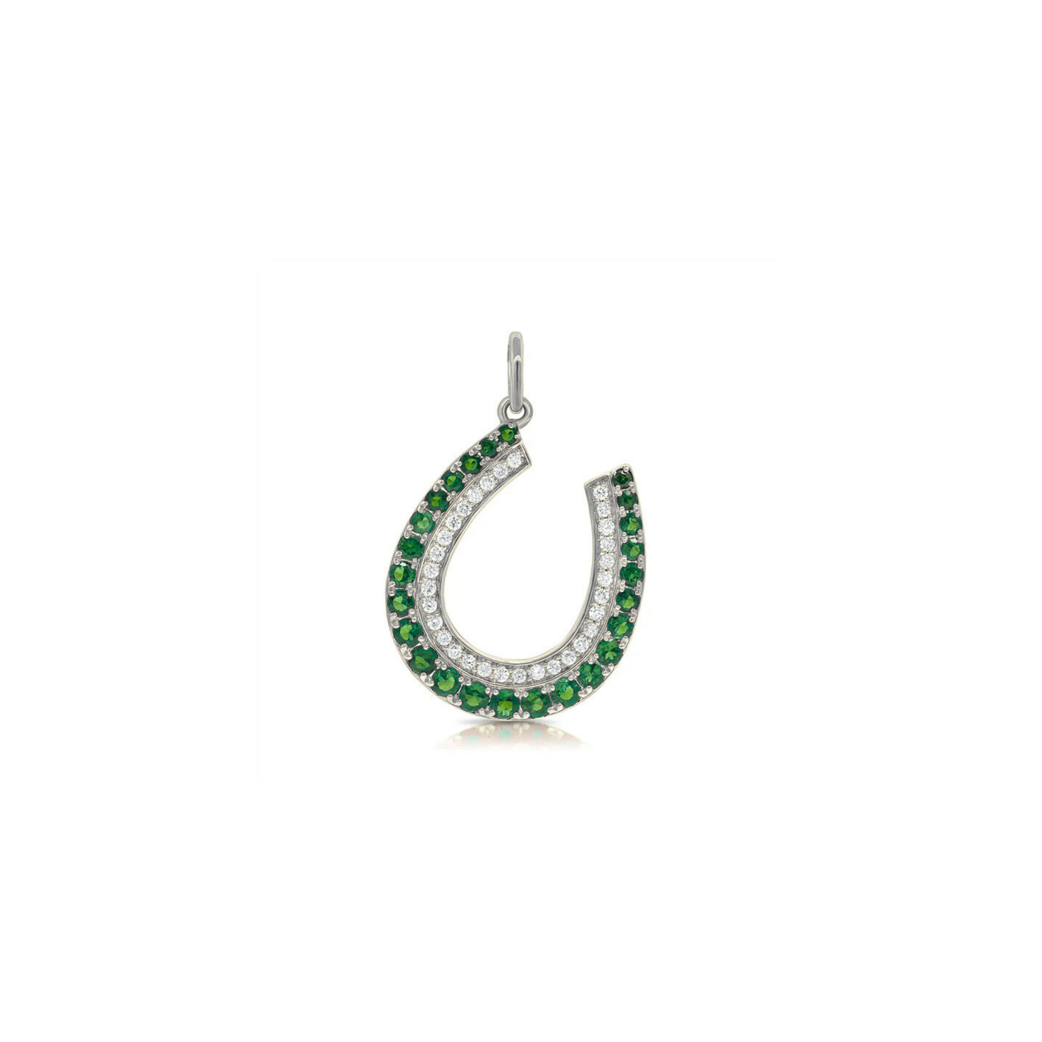 Iselda Diamond & Emerald Horseshoe Charm 18K White Gold - Natural Diamonds & Lab Grown Diamonds  - Best prices for jewelry and diamonds. The best jewelry to shop in Dubai and Abu Dhabi - Dubai Tourism. Best Shopping in Dubai Mall - Fashion Avenue, Mall of Emirates, Dubai, Palm Jumeirah and UAE. Hip-hop custom jewelry and manufacturer supplier - diamond and gold wholesaler. The best place to visit in Dubai during vacation. Richie Gold & Diamond is located in Dubai Gold Souk