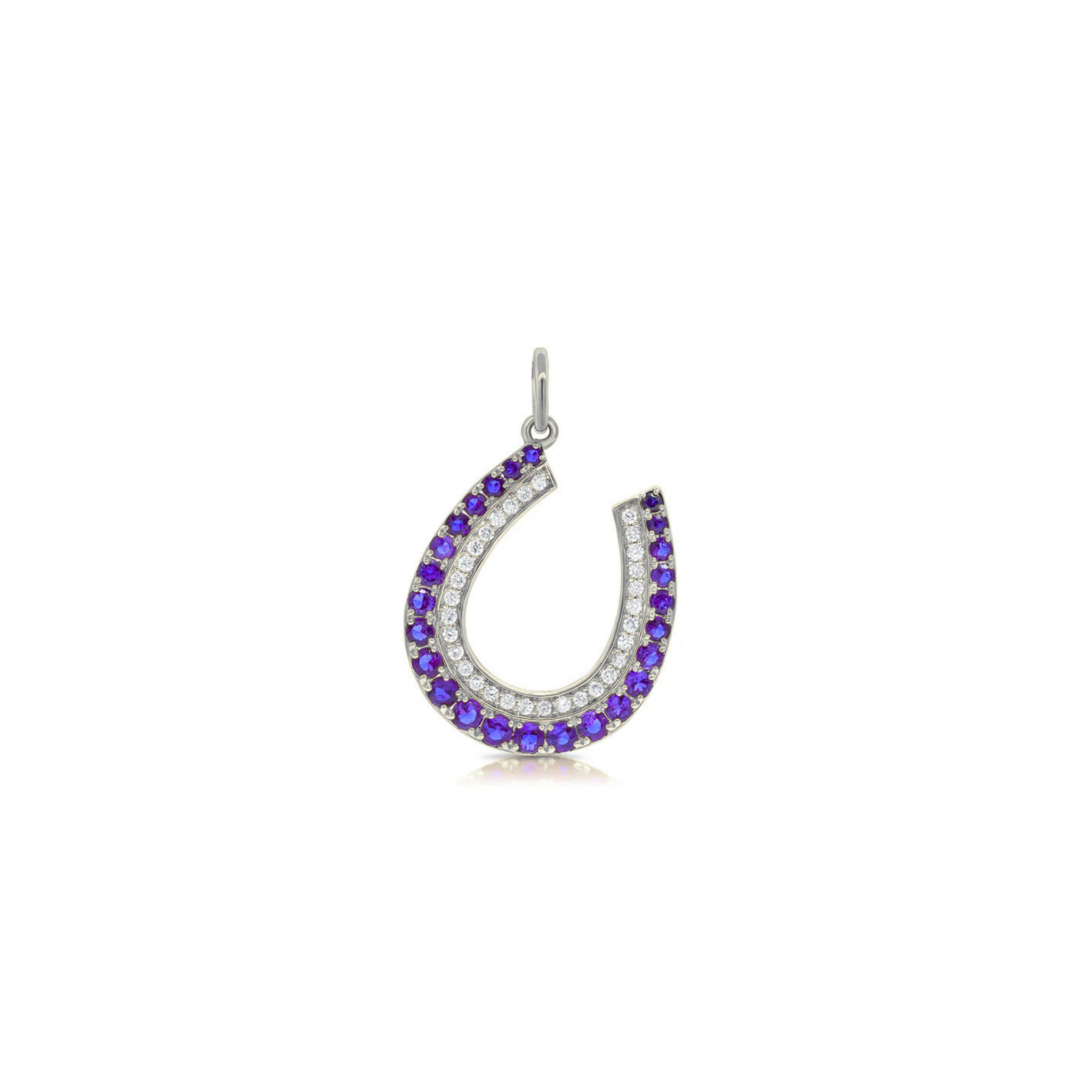 Iselda Diamond & Tanzanite Horseshoe Charm 18K White Gold - Natural Diamonds & Lab Grown Diamonds  - Best prices for jewelry and diamonds. The best jewelry to shop in Dubai and Abu Dhabi - Dubai Tourism. Best Shopping in Dubai Mall - Fashion Avenue, Mall of Emirates, Dubai, Palm Jumeirah and UAE. Hip-hop custom jewelry and manufacturer supplier - diamond and gold wholesaler. The best place to visit in Dubai during vacation. Richie Gold & Diamond is located in Dubai Gold Souk