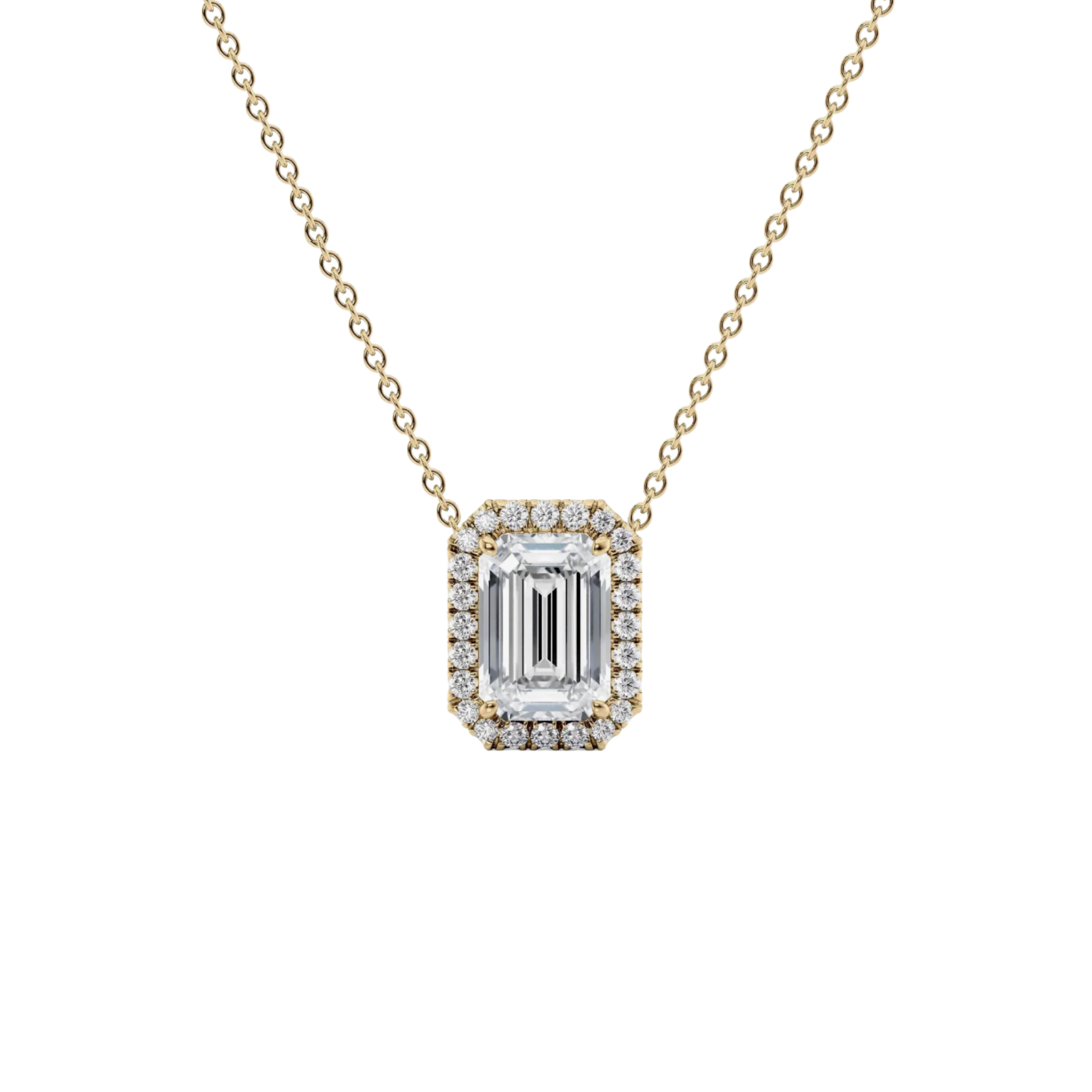 Lumina Emerald-Cut Diamond Halo Pendant 18K Gold - Holiday Gifts, Gifts for Her, Gifts for wife, Best Online Jewelry Store, Most Reputable Diamond Jewelry Store, Best Online Jewelry Dubai, Europe and North America. Fast Online Shipping Jewelry, Natural Diamond Jewelry, Lab Grown Diamond Jewelry, Best Birthday Gift Ideas, Best Anniversary Gift Ideas, Best Christmas Gift Idea, Best Engagement Ring Brand, Best Jewelry Brand, Christmas Shopping. 