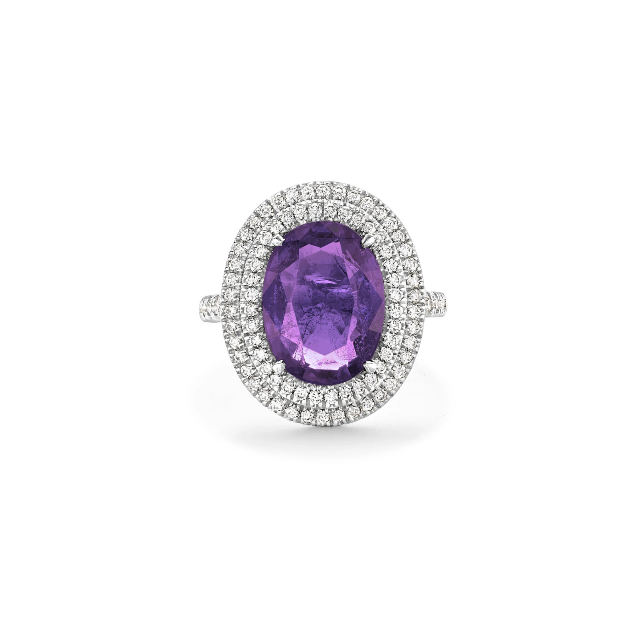 Lunavelle Double Halo Amethyst Ring 18K White Gold - Best prices for jewelry and diamonds. The best jewelry to shop in Dubai and Abu Dhabi - Dubai Tourism. Best Shopping in Dubai Mall - Fashion Avenue, Mall of Emirates, Dubai, Palm Jumeirah and UAE. Hip-hop custom jewelry and manufacturer supplier - diamond and gold wholesaler. The best place to visit in Dubai during vacation. Richie Gold & Diamond is located in Dubai Gold Souk