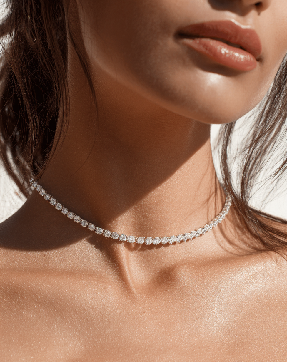 Custom Tennis Necklace, Dubai Jeweller Richie Gold & Diamonds - Best Prices in Dubai & Gold Souk. Natural & Lab Grown Tennis Necklaces, Round Cut Tennis Necklace, Mix Cut Tennis Necklace, Fancy Cut Diamonds Tennis Necklace, Classic Diamond Tennis - Rose Gold Diamond Tennis Necklace