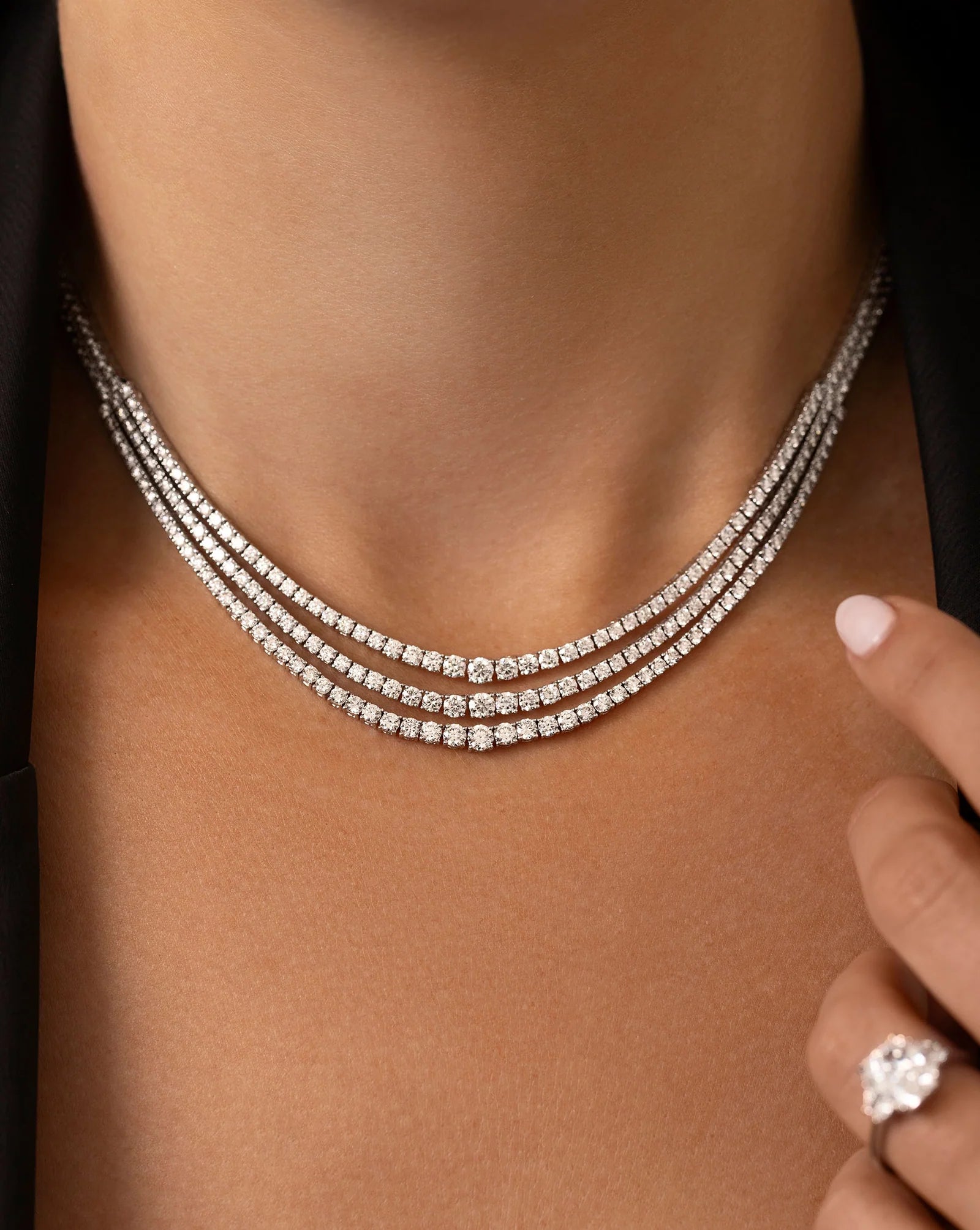 Custom Tennis Necklace, Dubai Jeweller Richie Gold & Diamonds - Best Prices in Dubai & Gold Souk. Natural & Lab Grown Tennis Necklaces, Round Cut Tennis Necklace, Mix Cut Tennis Necklace, Oval Tennis Necklace, Fancy Cut Diamonds Tennis Necklace, Classic Diamond Tennis Necklaces - Triple Row Tennis Nacklace
