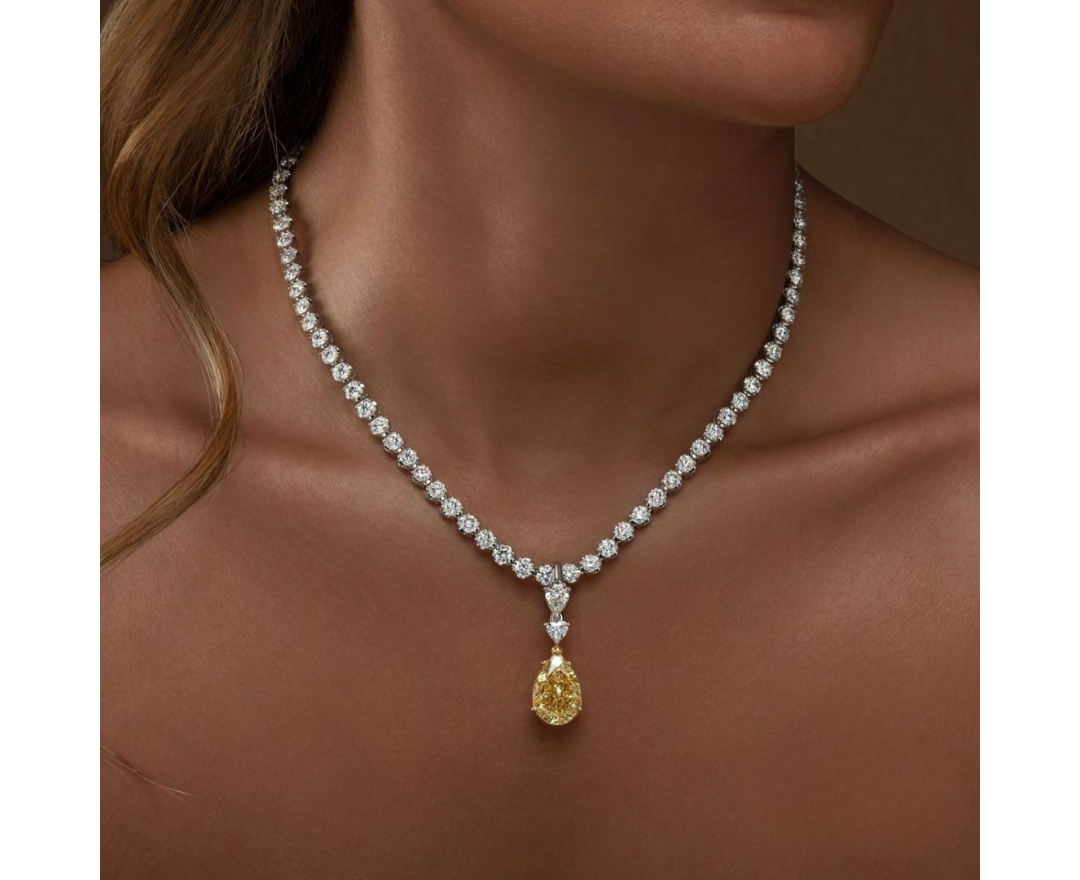Custom Tennis Necklace, Dubai Jeweller Richie Gold & Diamonds - Best Prices in Dubai & Gold Souk. Natural & Lab Grown Tennis Necklaces, Round Cut Tennis Necklace, Mix Cut Tennis Necklace, Fancy Cut Diamonds Tennis Necklace, Classic Diamond Tennis - Yellow Diamond Drop Tennis Necklace