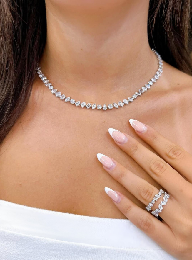 Custom Tennis Necklace, Dubai Jeweller Richie Gold & Diamonds - Best Prices in Dubai & Gold Souk. Natural & Lab Grown Tennis Necklaces, Round Cut Tennis Necklace, Mix Cut Tennis Necklace, Oval Tennis Necklace, Fancy Cut Diamonds Tennis Necklace, Classic Diamond Tennis Necklaces - Mix Shapes Tennis Necklace
