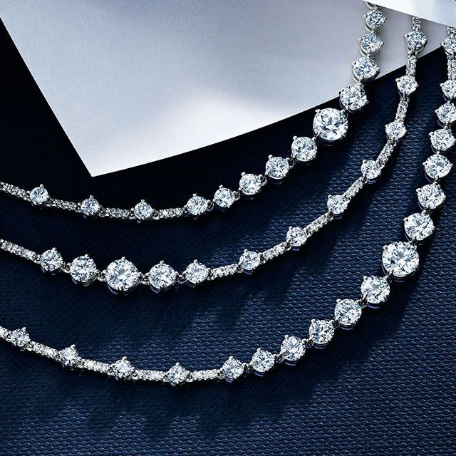 Custom Tennis Necklace, Dubai Jeweller Richie Gold & Diamonds - Best Prices in Dubai & Gold Souk. Natural & Lab Grown Tennis Necklaces, Round Cut Tennis Necklace, Mix Cut Tennis Necklace, Oval Tennis Necklace, Fancy Cut Diamonds Tennis Necklace, Classic Diamond Tennis Necklaces - Triple Line Tennis Necklace
