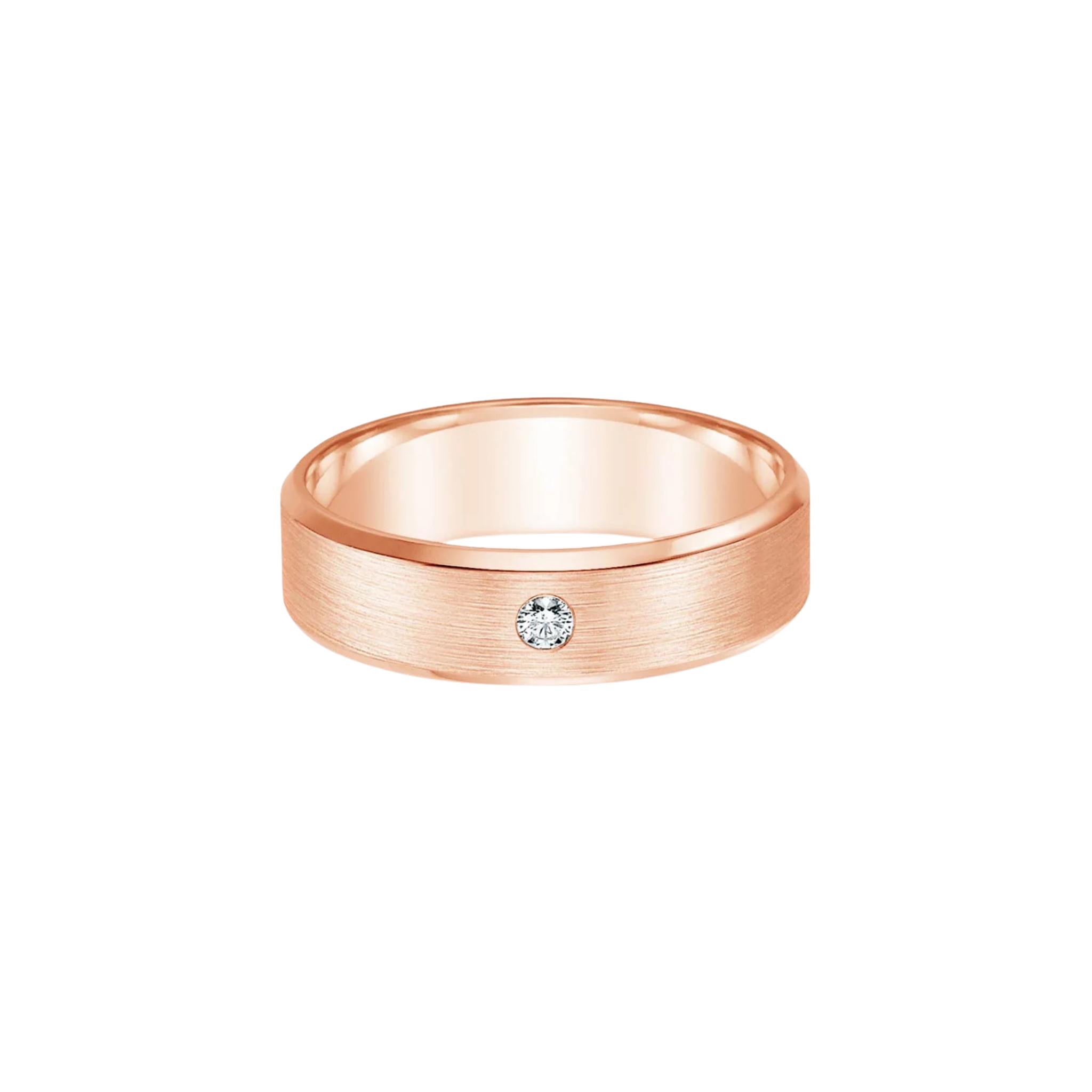 Ronan Brushed Diamond 7mm Band in 18K Rose Gold - Natural diamond and lab grown diamond engagement rings and wedding bands at unbeatable prices. Best bridal jewelry collections in Dubai and Abu Dhabi, featuring custom-made rings, timeless solitaires, and luxury wedding sets. Richie Gold & Diamond in the heart of Dubai Gold Souk — your trusted destination for engagement rings, wedding bands, and fine jewelry in the UAE, Dubai Mall, Fashion Avenue, Mall of the Emirates, and Palm Jumeirah.