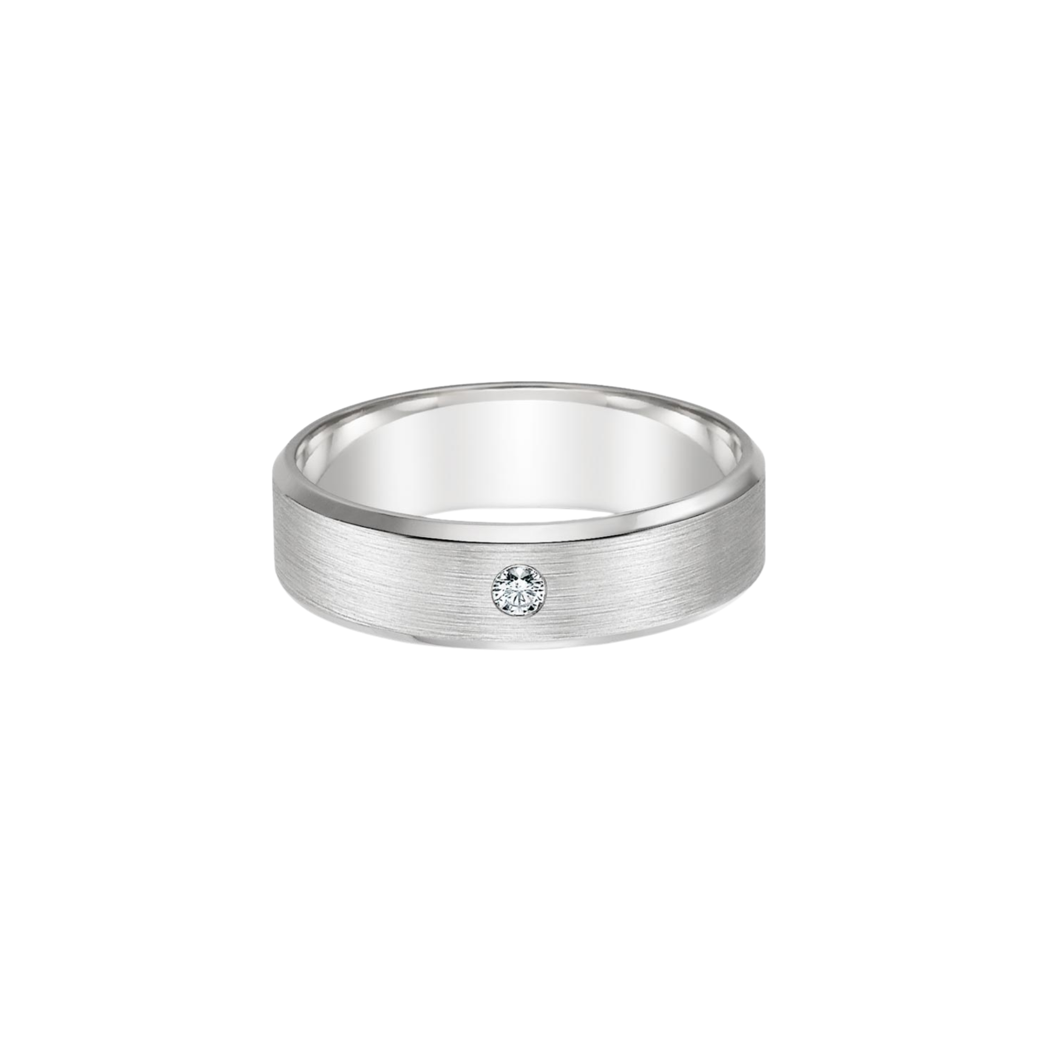 Ronan Brushed Diamond 7mm Band in 18K White Gold - Natural diamond and lab grown diamond engagement rings and wedding bands at unbeatable prices. Best bridal jewelry collections in Dubai and Abu Dhabi, featuring custom-made rings, timeless solitaires, and luxury wedding sets. Richie Gold & Diamond in the heart of Dubai Gold Souk — your trusted destination for engagement rings, wedding bands, and fine jewelry in the UAE, Dubai Mall, Fashion Avenue, Mall of the Emirates, and Palm Jumeirah.