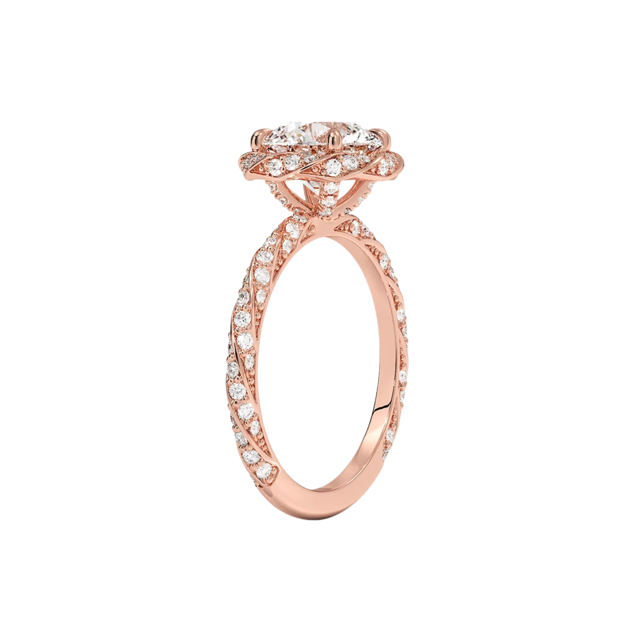 Roselune Round Brilliant Rose Bud Pavé Ring in 18K Rose Gold - Best prices for jewelry and diamonds. The best jewelry to shop in Dubai and Abu Dhabi - Dubai Tourism. Best Shopping in Dubai Mall - Fashion Avenue, Mall of Emirates, Dubai, Palm Jumeirah and UAE. Hip-hop custom jewelry and manufacturer supplier - diamond and gold wholesaler. The best place to visit in Dubai during vacation. Richie Gold & Diamond is located in Dubai Gold Souk