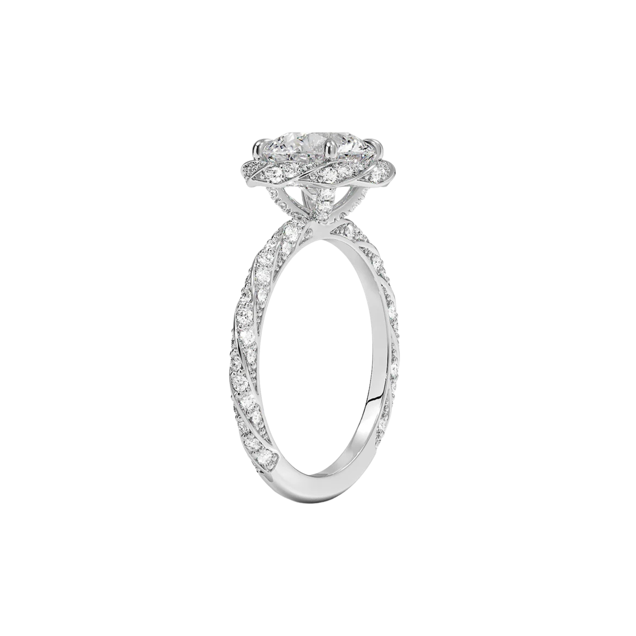 Roselune Round Brilliant Rose Bud Pavé Ring in 18K White Gold - Best prices for jewelry and diamonds. The best jewelry to shop in Dubai and Abu Dhabi - Dubai Tourism. Best Shopping in Dubai Mall - Fashion Avenue, Mall of Emirates, Dubai, Palm Jumeirah and UAE. Hip-hop custom jewelry and manufacturer supplier - diamond and gold wholesaler. The best place to visit in Dubai during vacation. Richie Gold & Diamond is located in Dubai Gold Souk