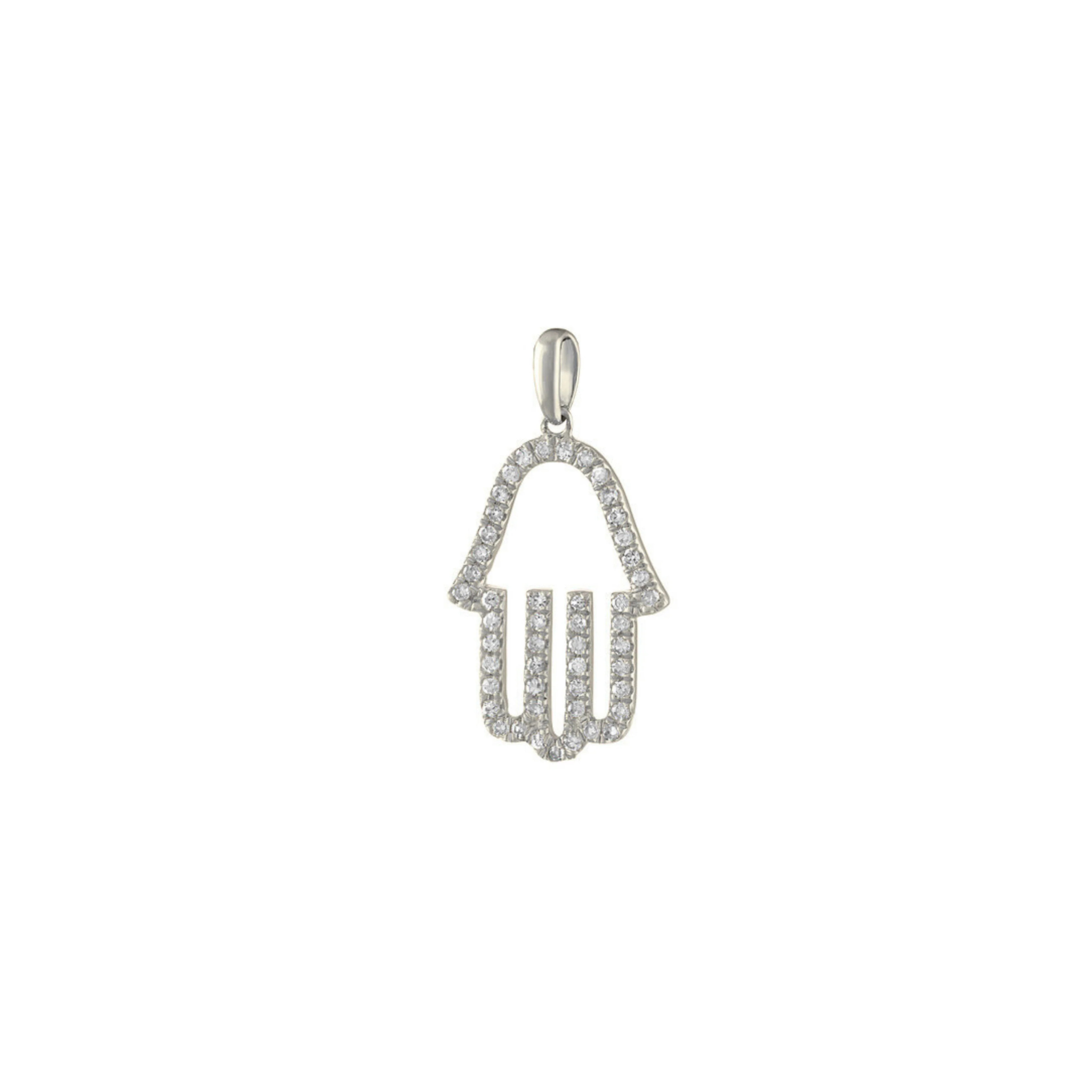 Safiya Diamond Hamsa Charm 18K White Gold - Natural Diamonds & Lab Grown Diamonds  - Best prices for jewelry and diamonds. The best jewelry to shop in Dubai and Abu Dhabi - Dubai Tourism. Best Shopping in Dubai Mall - Fashion Avenue, Mall of Emirates, Dubai, Palm Jumeirah and UAE. Hip-hop custom jewelry and manufacturer supplier - diamond and gold wholesaler. The best place to visit in Dubai during vacation. Richie Gold & Diamond is located in Dubai Gold Souk