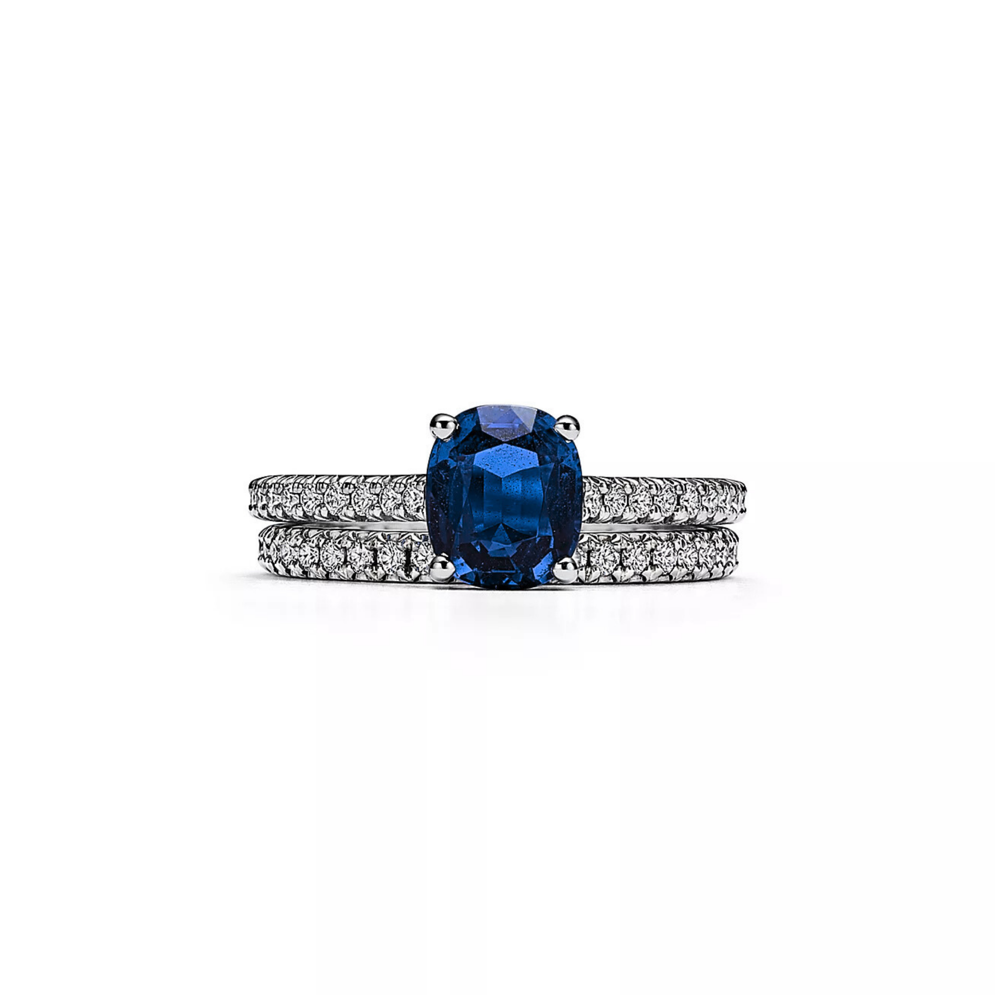 Seren Cushion Blue Sapphire Pavé Ring 18K White Gold - Natural Diamonds & Lab Grown Diamonds  - Best prices for jewelry and diamonds. The best jewelry to shop in Dubai and Abu Dhabi - Dubai Tourism. Best Shopping in Dubai Mall - Fashion Avenue, Mall of Emirates, Dubai, Palm Jumeirah and UAE. Hip-hop custom jewelry and manufacturer supplier - diamond and gold wholesaler. The best place to visit in Dubai during vacation. Richie Gold & Diamond is located in Dubai Gold Souk