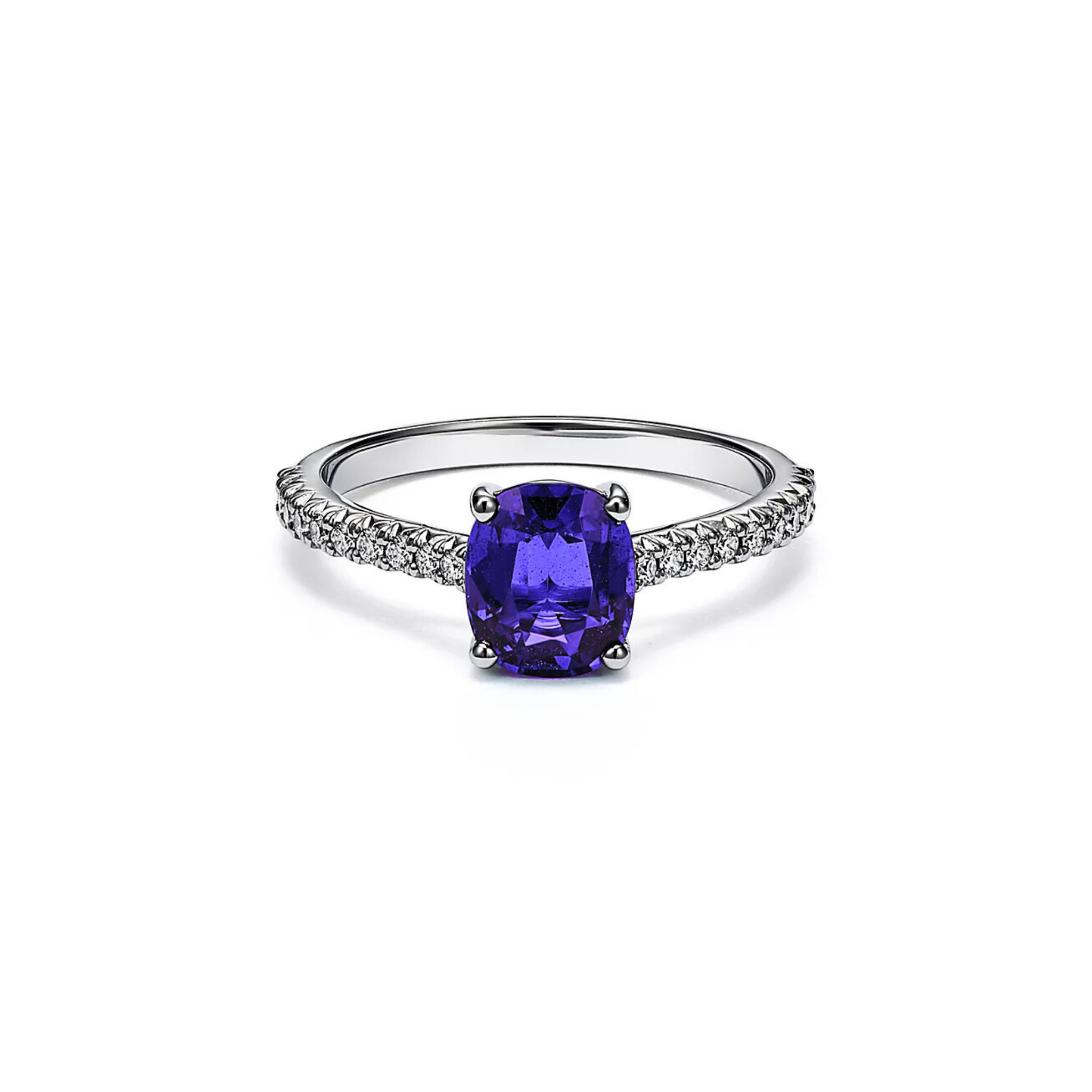 Seren Cushion Tanzanite Pavé Ring 18K White Gold - Natural Diamonds & Lab Grown Diamonds  - Aarna - Canadian Jewelry Brand - Canadian Online Jewelry