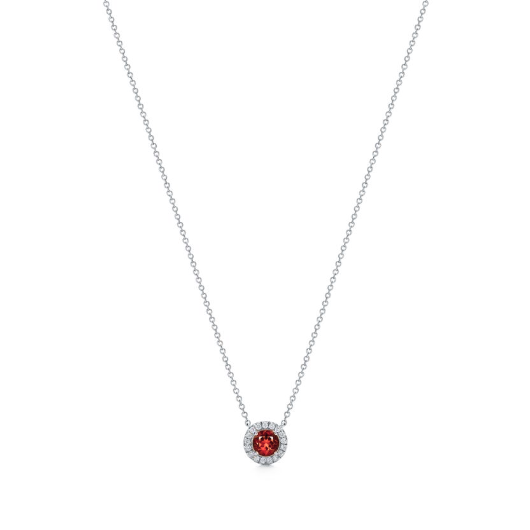 Seren Round Ruby Diamond Halo Pendant 18K White Gold   - Natural Diamonds & Lab Grown Diamonds  - Aarna - Canadian Jewelry Brand - Canadian Online Jewelry
