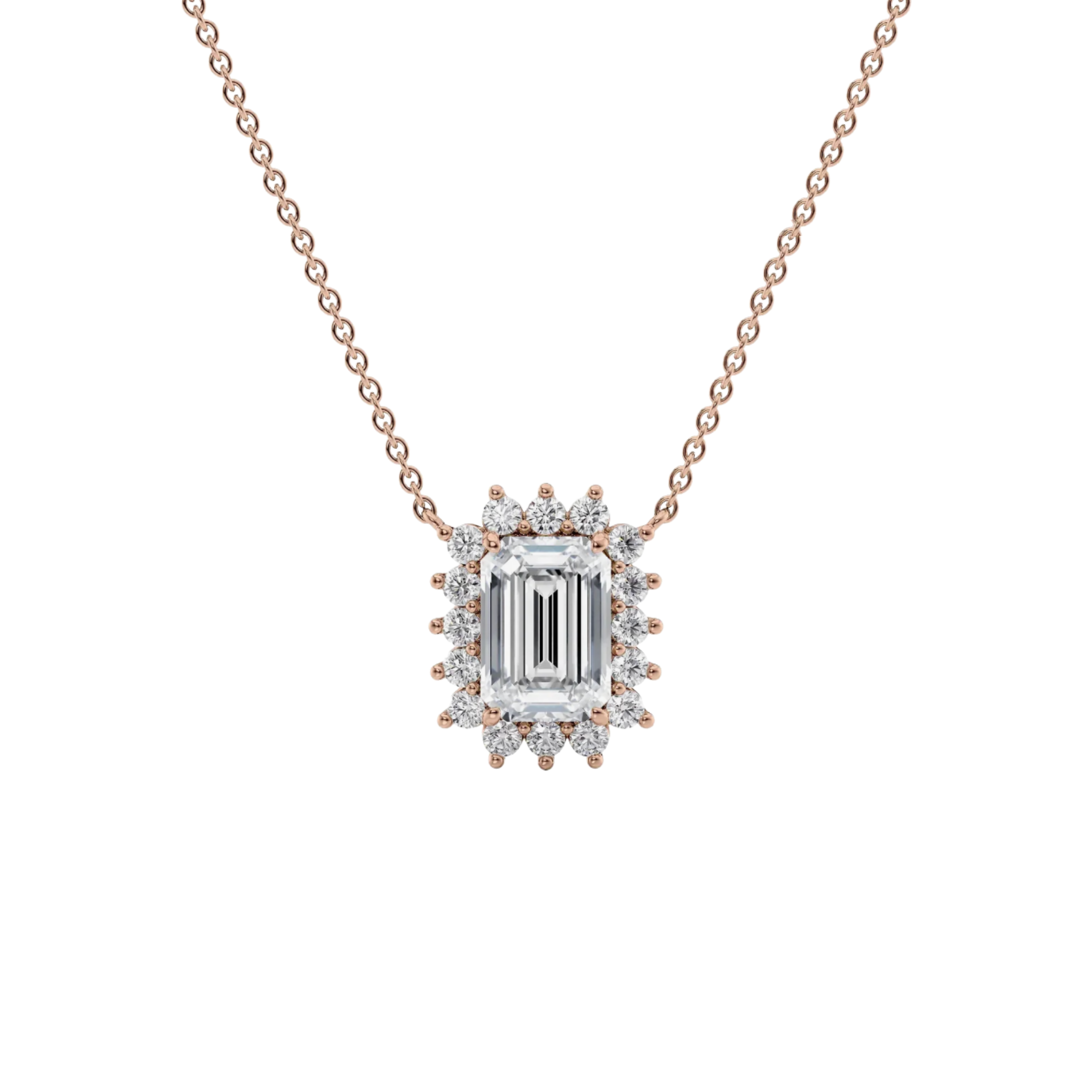 Solis Emerald-Cut Diamond Halo Pendant 18K Rose Gold - Holiday Gifts, Gifts for Her, Gifts for wife, Bridemaids Gifts, Best Online Jewelry Store, Most Reputable Diamond Jewelry Store, Best Online Jewelry Dubai, Europe and North America. Fast Online Shipping Jewelry, Natural Diamond Jewelry, Lab Grown Diamond Jewelry, Best Birthday Gift Ideas, Best Anniversary Gift Ideas, Best Christmas Gift Idea, Best Engagement Ring Brand, Best Jewelry Brand, Christmas Shopping. 