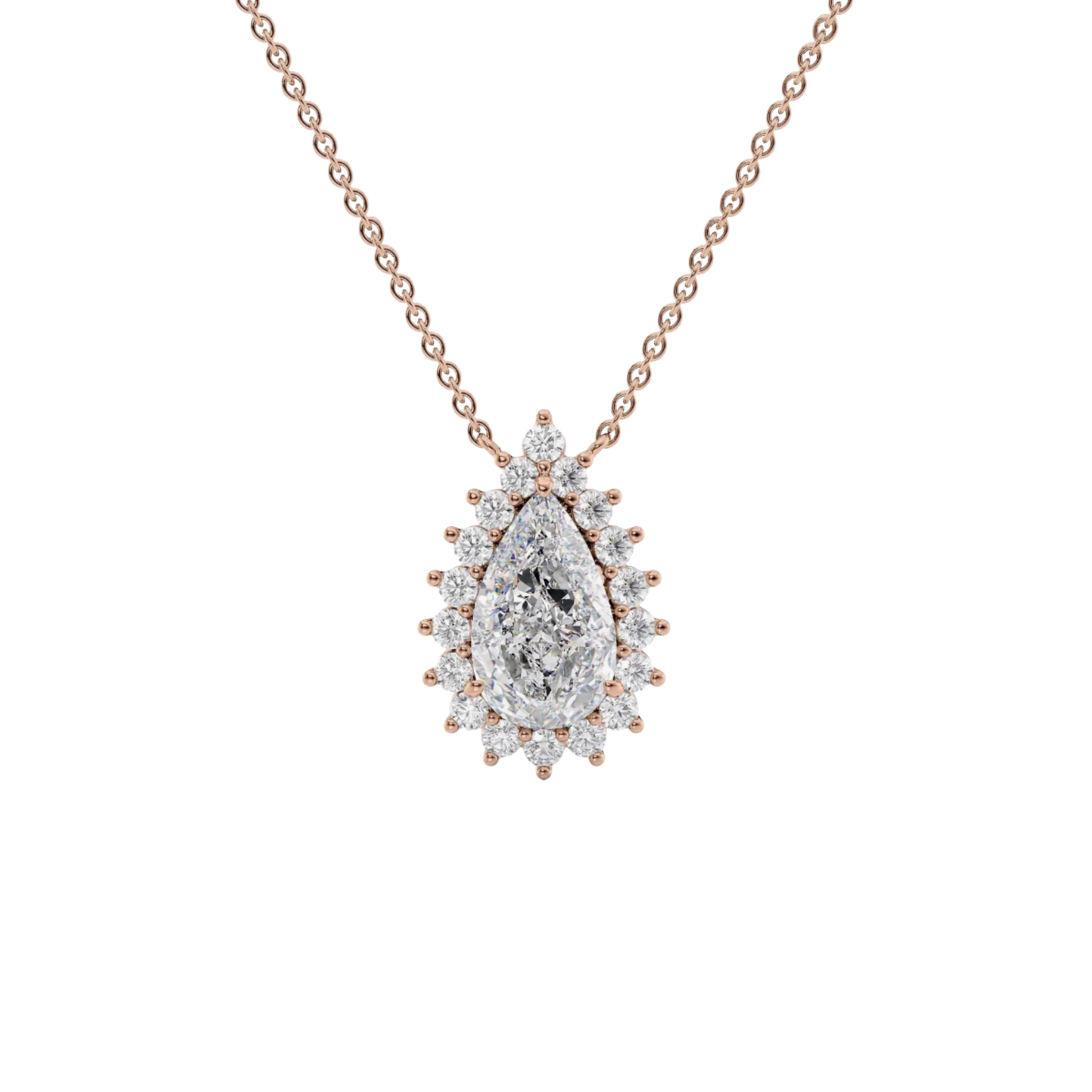 Solis Pear-Cut Diamond Halo Pendant 18K Rose Gold - Holiday Gifts, Gifts for Her, Gifts for wife, Bridemaids Gifts, Best Online Jewelry Store, Most Reputable Diamond Jewelry Store, Best Online Jewelry Dubai, Europe and North America. Fast Online Shipping Jewelry, Natural Diamond Jewelry, Lab Grown Diamond Jewelry, Best Birthday Gift Ideas, Best Anniversary Gift Ideas, Best Christmas Gift Idea, Best Engagement Ring Brand, Best Jewelry Brand, Christmas Shopping. 