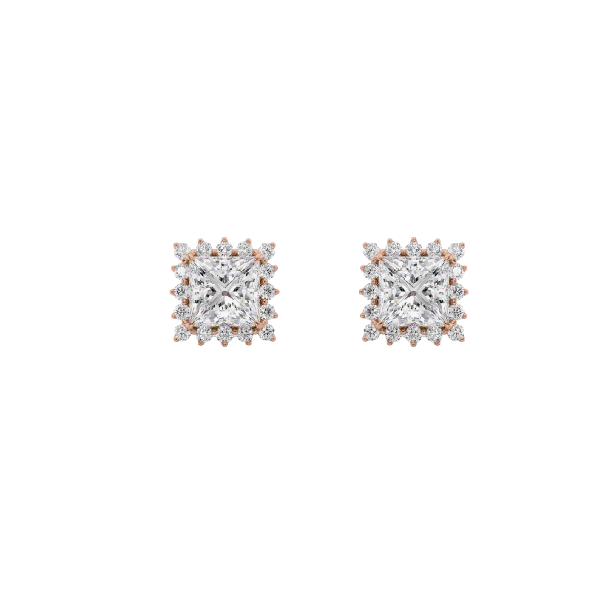 Solis Princess-Cut Diamond Halo Earrings 18K Rose Gold - Natural Diamonds & Lab Grown Diamonds - Best prices for jewelry and diamonds. The best jewelry to shop in Dubai and Abu Dhabi - Dubai Tourism. Best Shopping in Dubai Mall - Fashion Avenue, Mall of Emirates, Dubai, Palm Jumeirah and UAE. Hip-hop custom jewelry and manufacturer supplier - diamond and gold wholesaler. The best place to visit in Dubai during vacation. Richie Gold & Diamond is located in Dubai Gold Souk