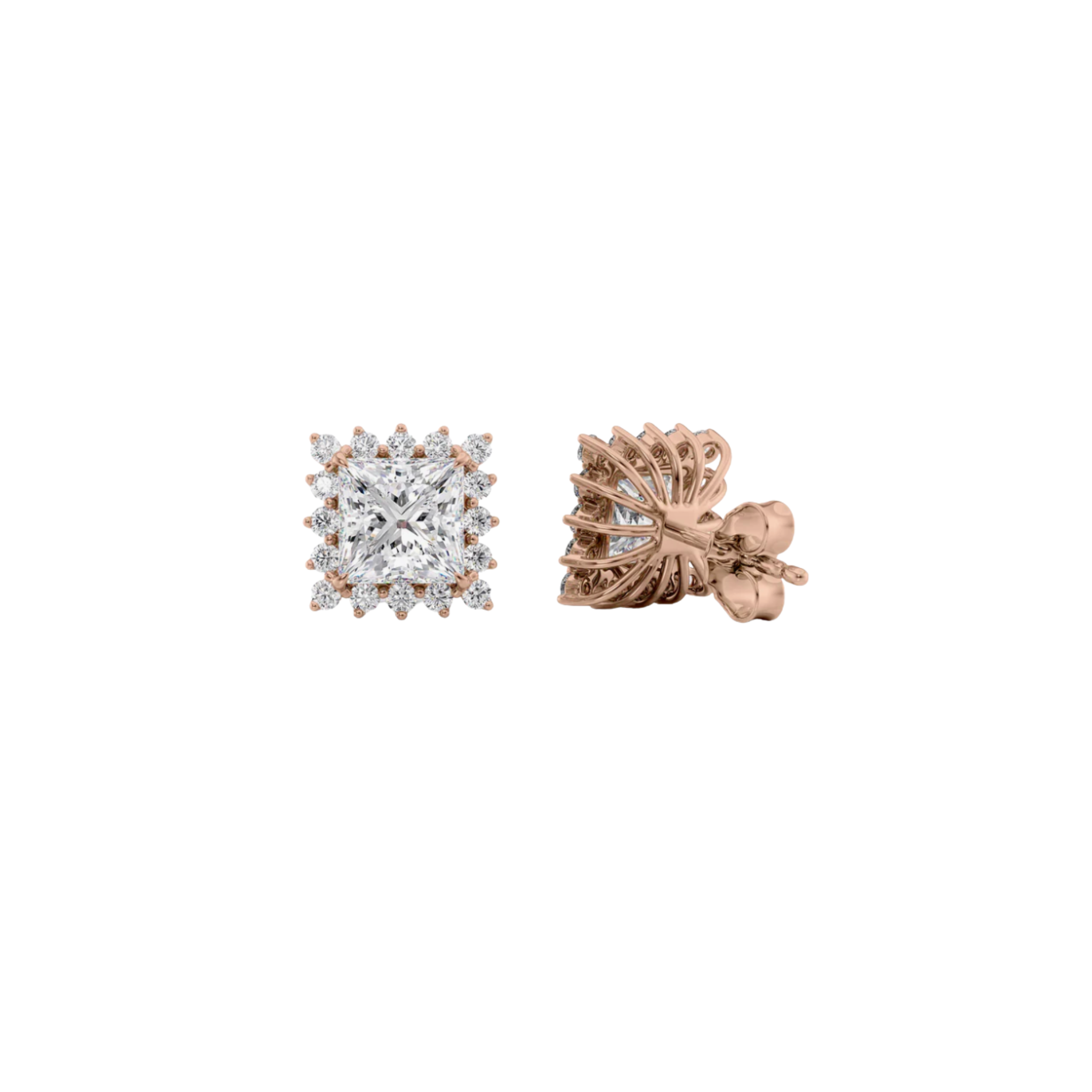 Solis Princess-Cut Diamond Halo Earrings 18K Rose Gold - Natural Diamonds & Lab Grown Diamonds - Best prices for jewelry and diamonds. The best jewelry to shop in Dubai and Abu Dhabi - Dubai Tourism. Best Shopping in Dubai Mall - Fashion Avenue, Mall of Emirates, Dubai, Palm Jumeirah and UAE. Hip-hop custom jewelry and manufacturer supplier - diamond and gold wholesaler. The best place to visit in Dubai during vacation. Richie Gold & Diamond is located in Dubai Gold Souk