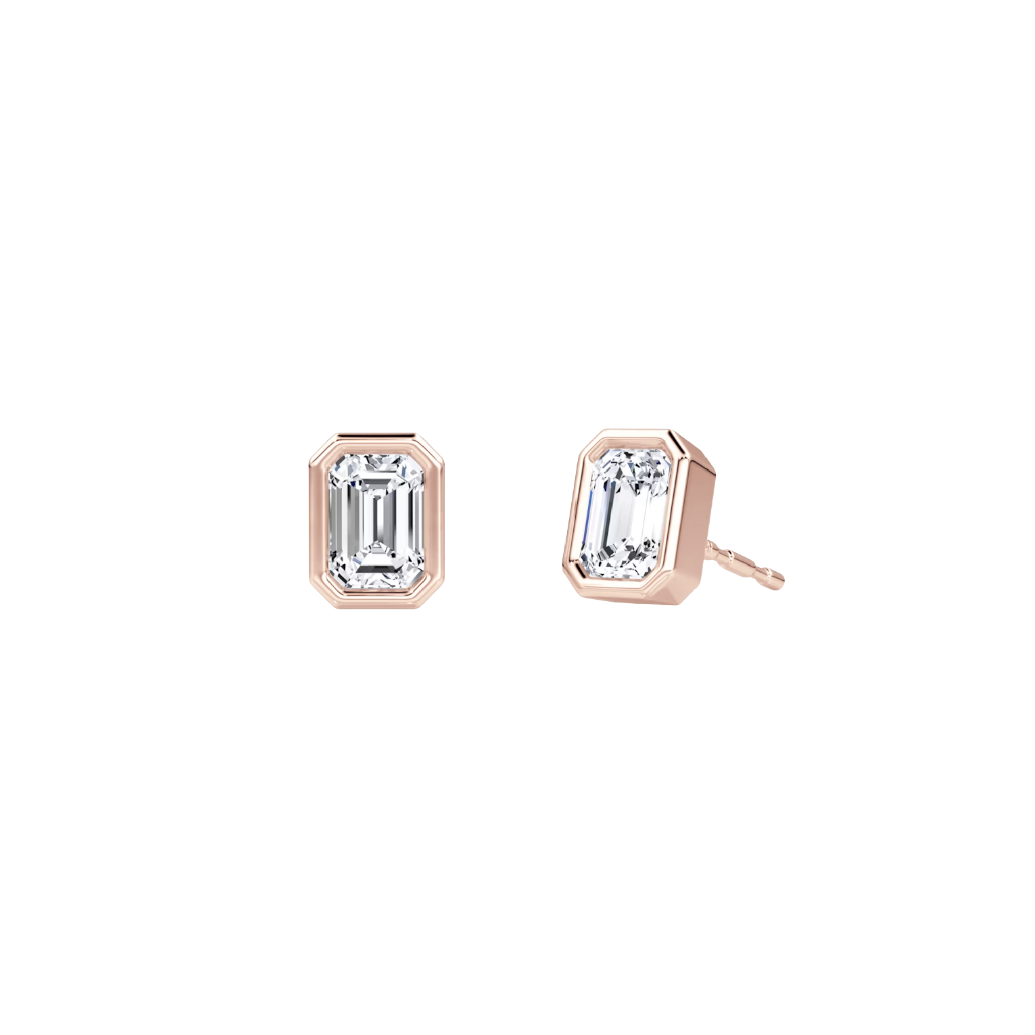 Sorelle Emerald-Cut Diamond Bezel Stud Earrings 18K Rose Gold - Natural Diamonds & Lab Grown Diamonds - Best prices for jewelry and diamonds. The best jewelry to shop in Dubai and Abu Dhabi - Dubai Tourism. Best Shopping in Dubai Mall - Fashion Avenue, Mall of Emirates, Dubai, Palm Jumeirah and UAE. Hip-hop custom jewelry and manufacturer supplier - diamond and gold wholesaler. The best place to visit in Dubai during vacation. Richie Gold & Diamond is located in Dubai Gold Souk